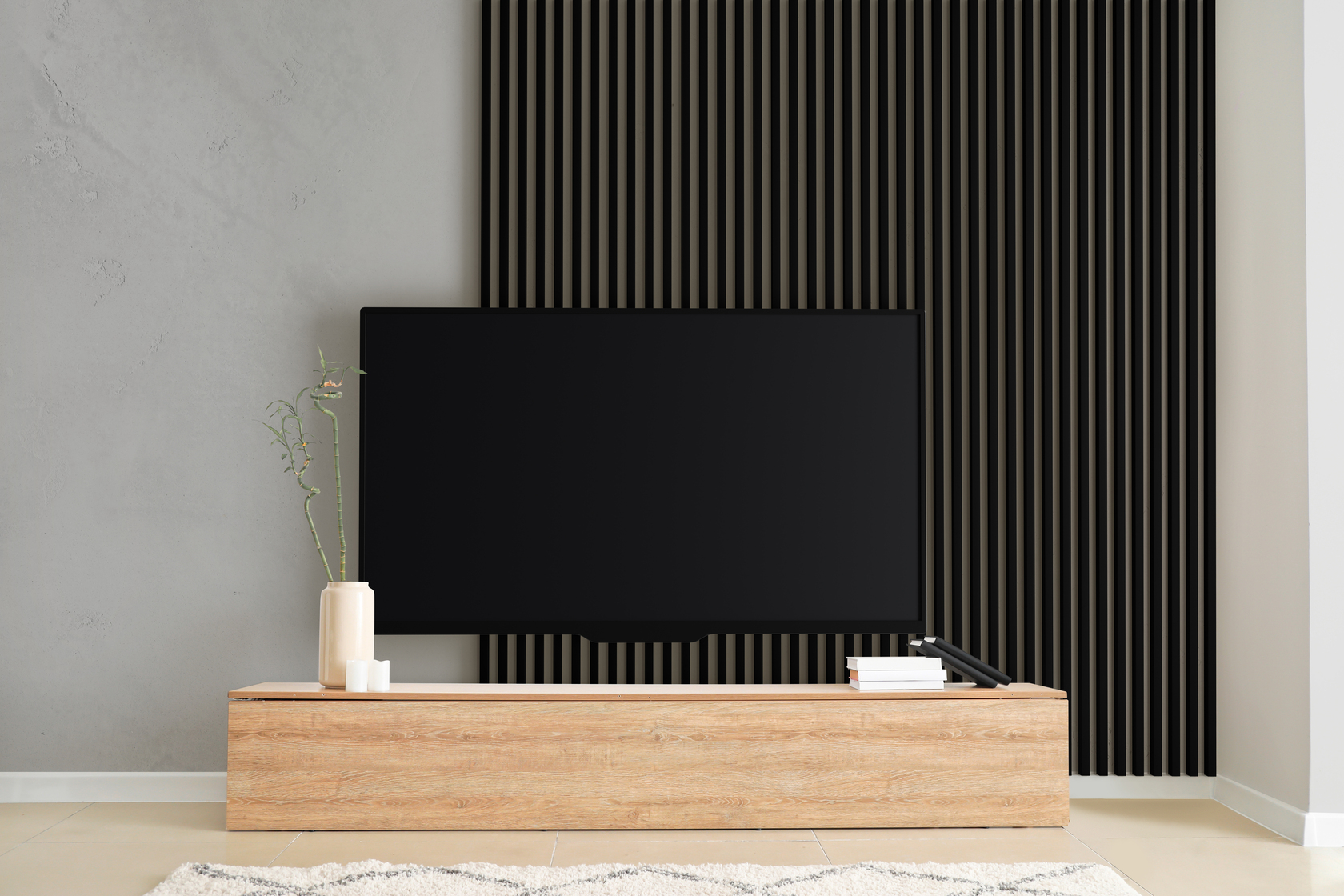Panou riflaj decorativ, 265 x 15 x 3 cm, MDF, slim negru stejar  Linea
