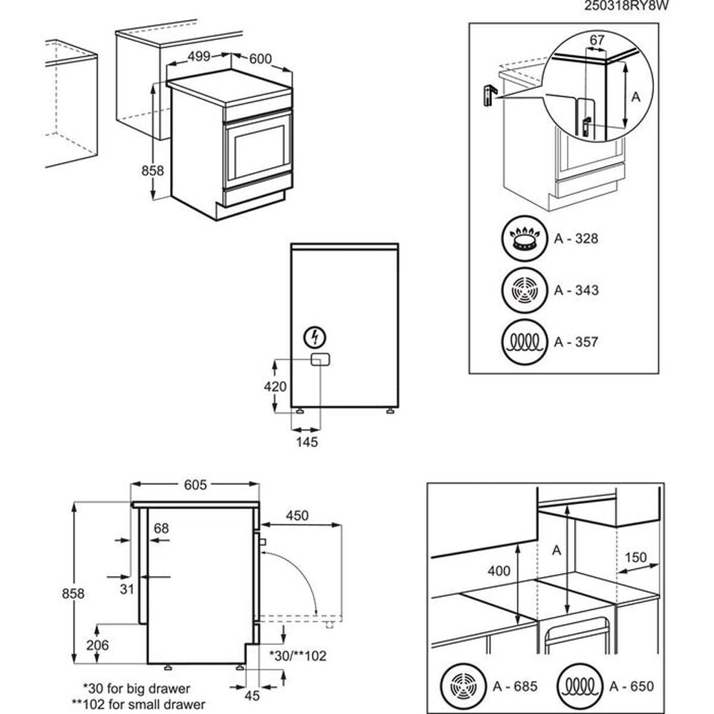 Aragaz ELECTROLUX LKR540267W, 4 arzatoare, Electric, L 50 cm, Grill, alb