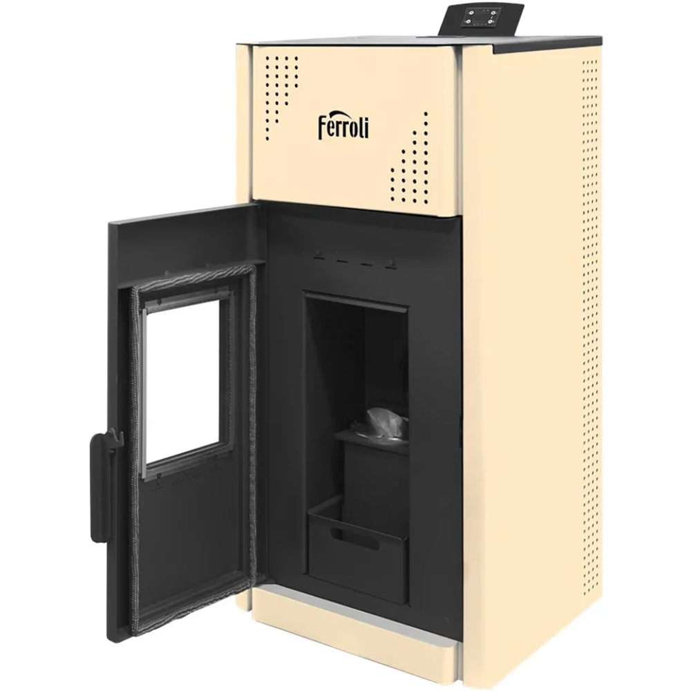Termosemineu pe peleti FERROLI Mirano Pellet Pro 12, 12 kW, 53.5 x 60 x 105 cm, bej