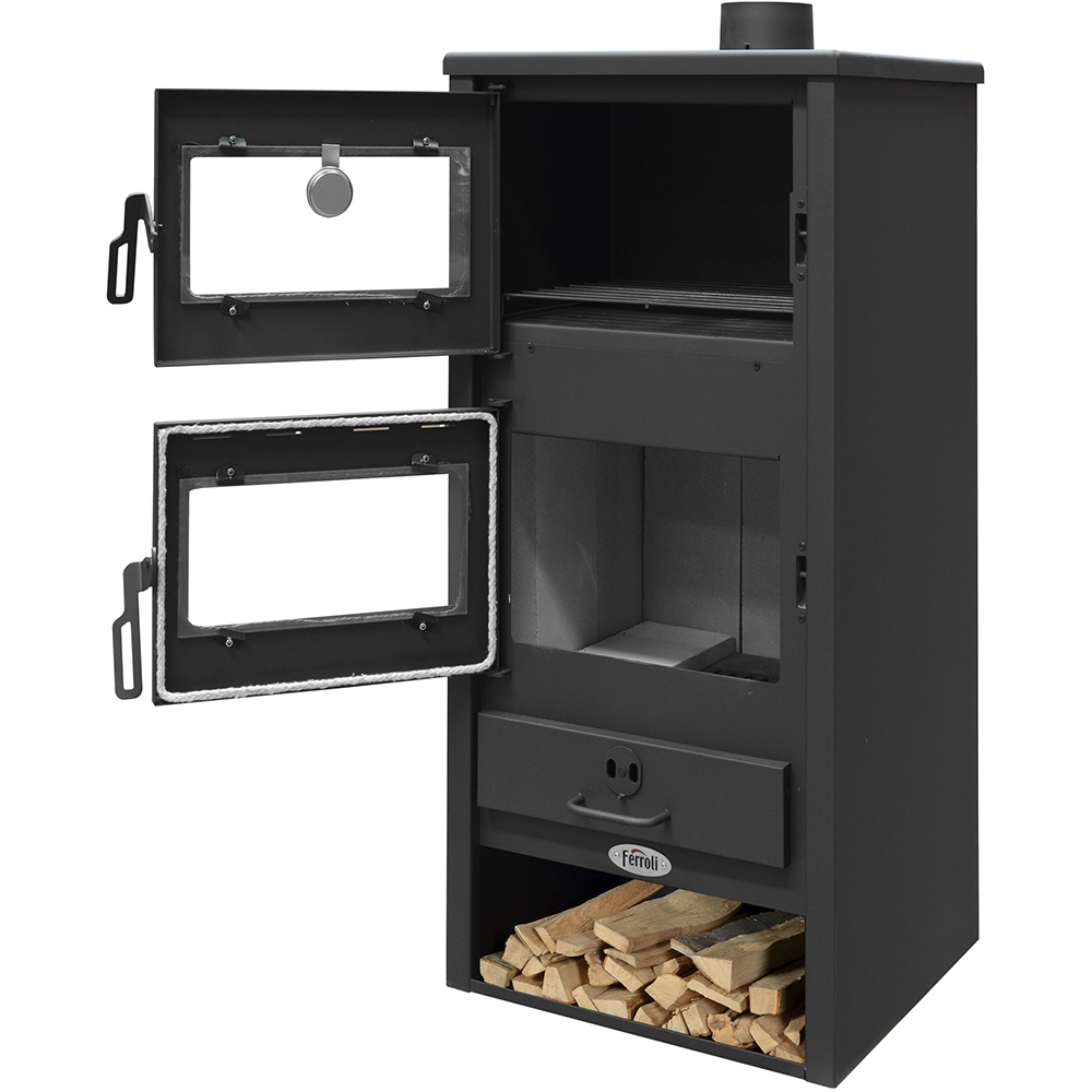Semineu combustibil solid FERROLI Treviso C, 10.6 kW, 51 x 46 x 106 cm, antracit