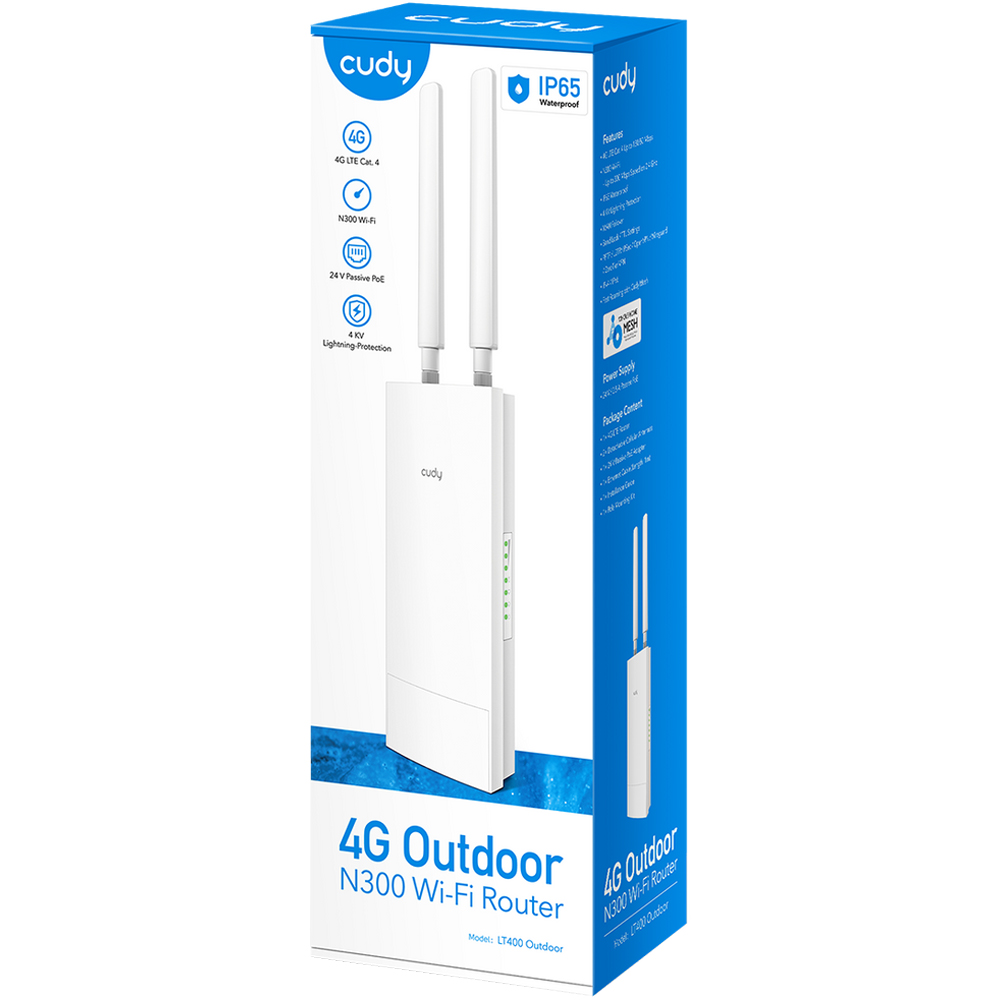 Router Wireless CUDY LT400 Outdoor N300, Wi-Fi 4, Dual-Band 300 + 300 Mbps, alb