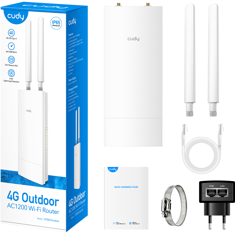 Router Wireless CUDY LT500 Outdoor AC1200, Wi-Fi 5, Dual-Band 300 + 867 Mbps, alb