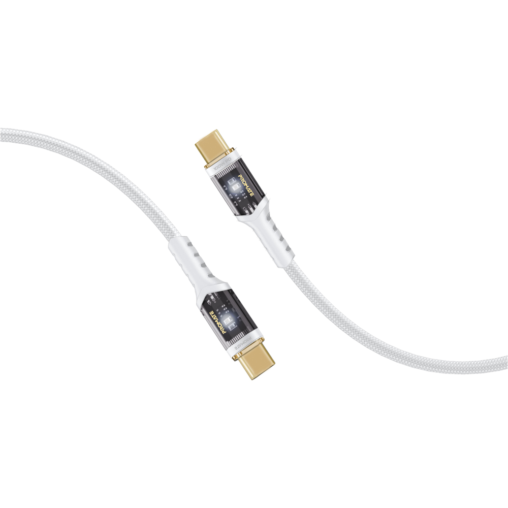 Cablu date PROMATE LucidLine-CC200, USB-C - USB-C, 100W Power Delivery, 2m, alb