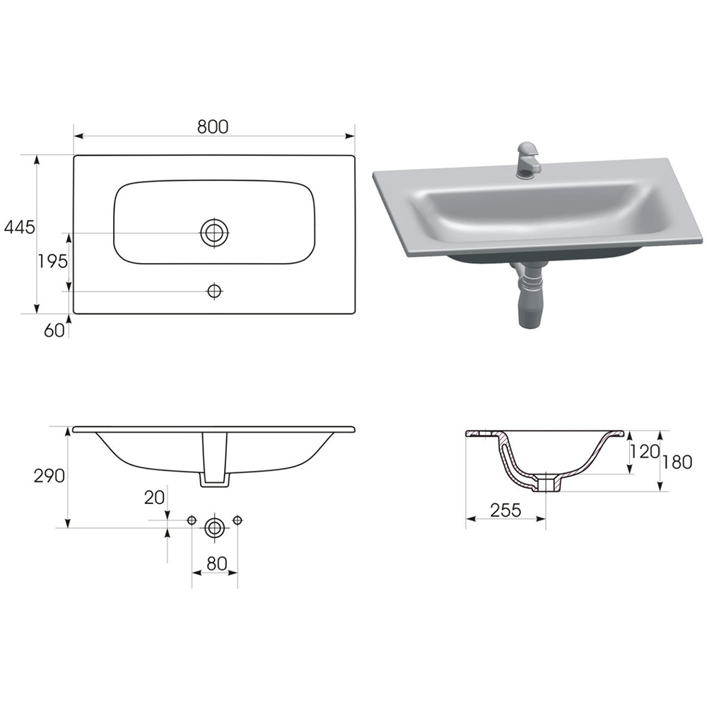 Set masca si lavoar Cersanit Moduo, 79.5 x 44.7 x 62 cm, gri