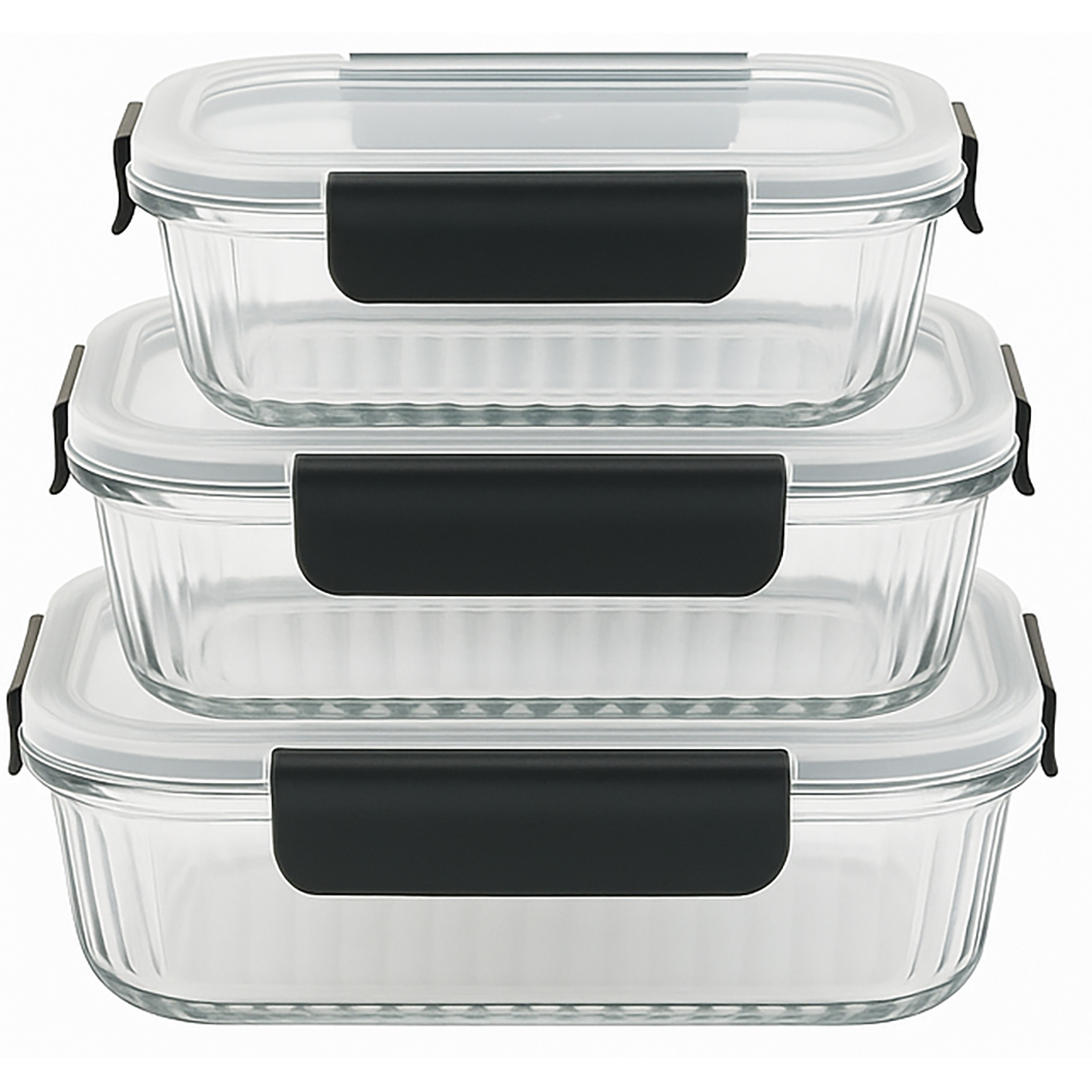 Set caserole MYRIA MC4058, 3 piese, 0.37- 1.05l, sticla, transparent