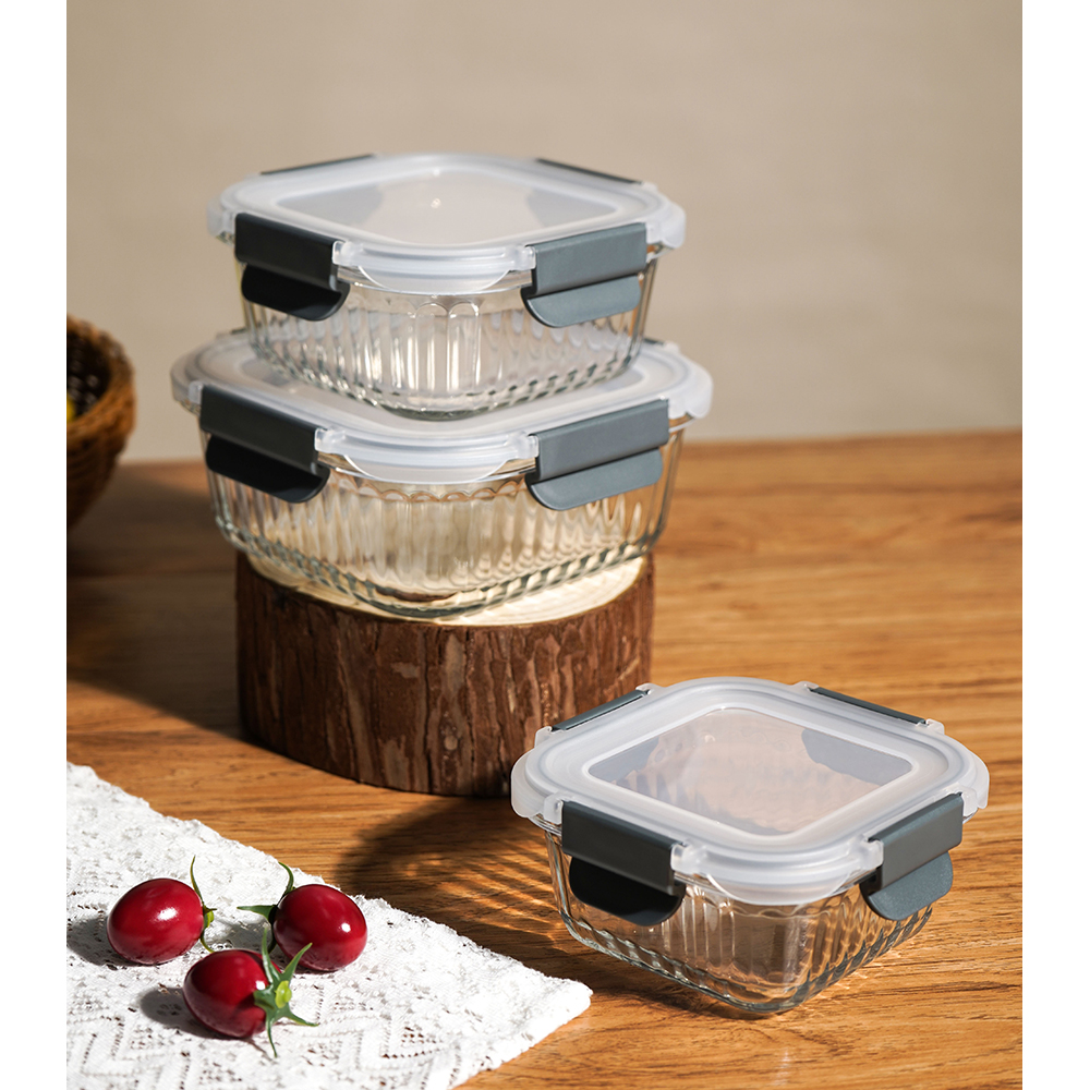 Set caserole MYRIA MC4059, 3 piese, 0.31 - 0.8l, sticla, transparent