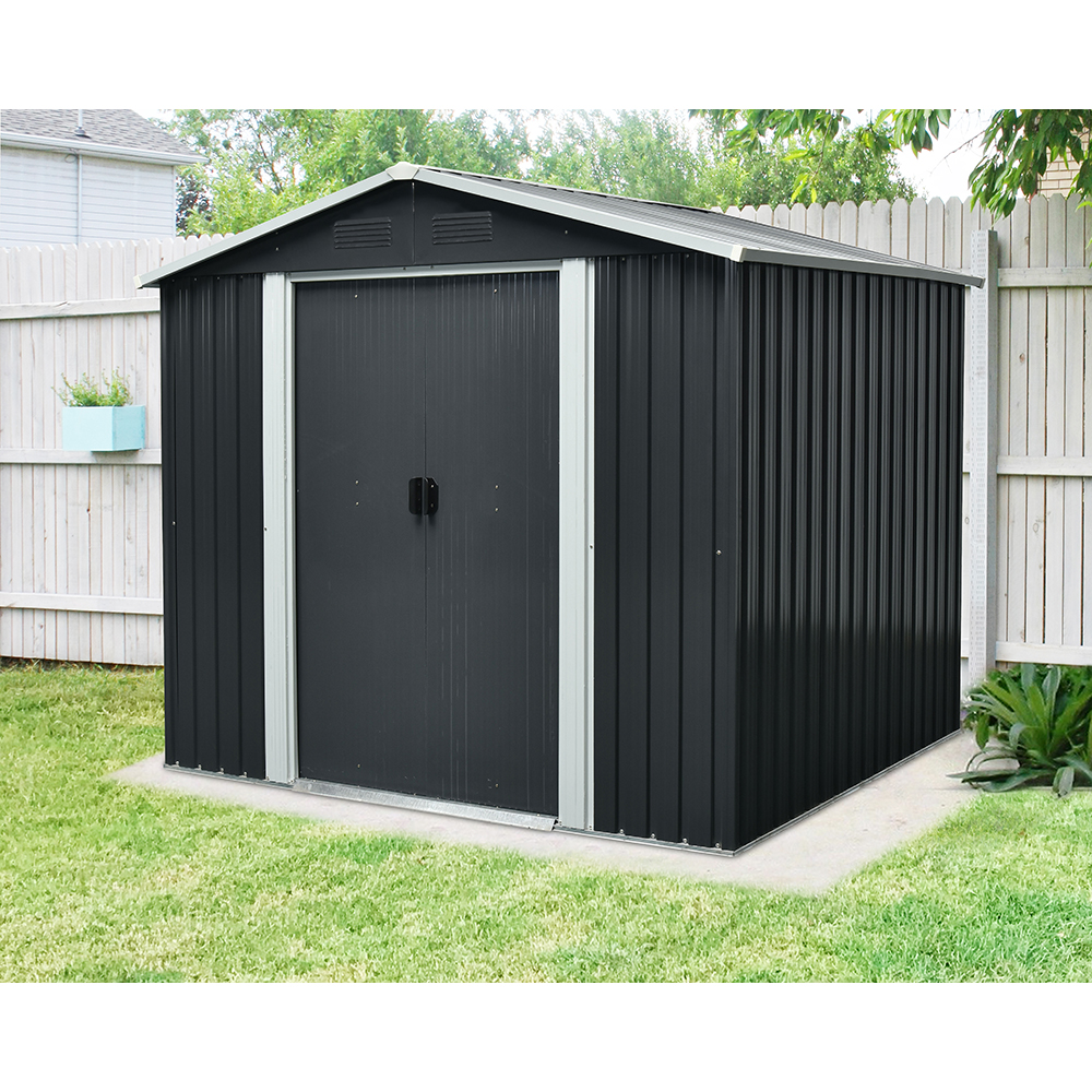 Casuta gradina PERGART Dresden II 106, metal, 174 x 301 x 214 cm, negru-gri