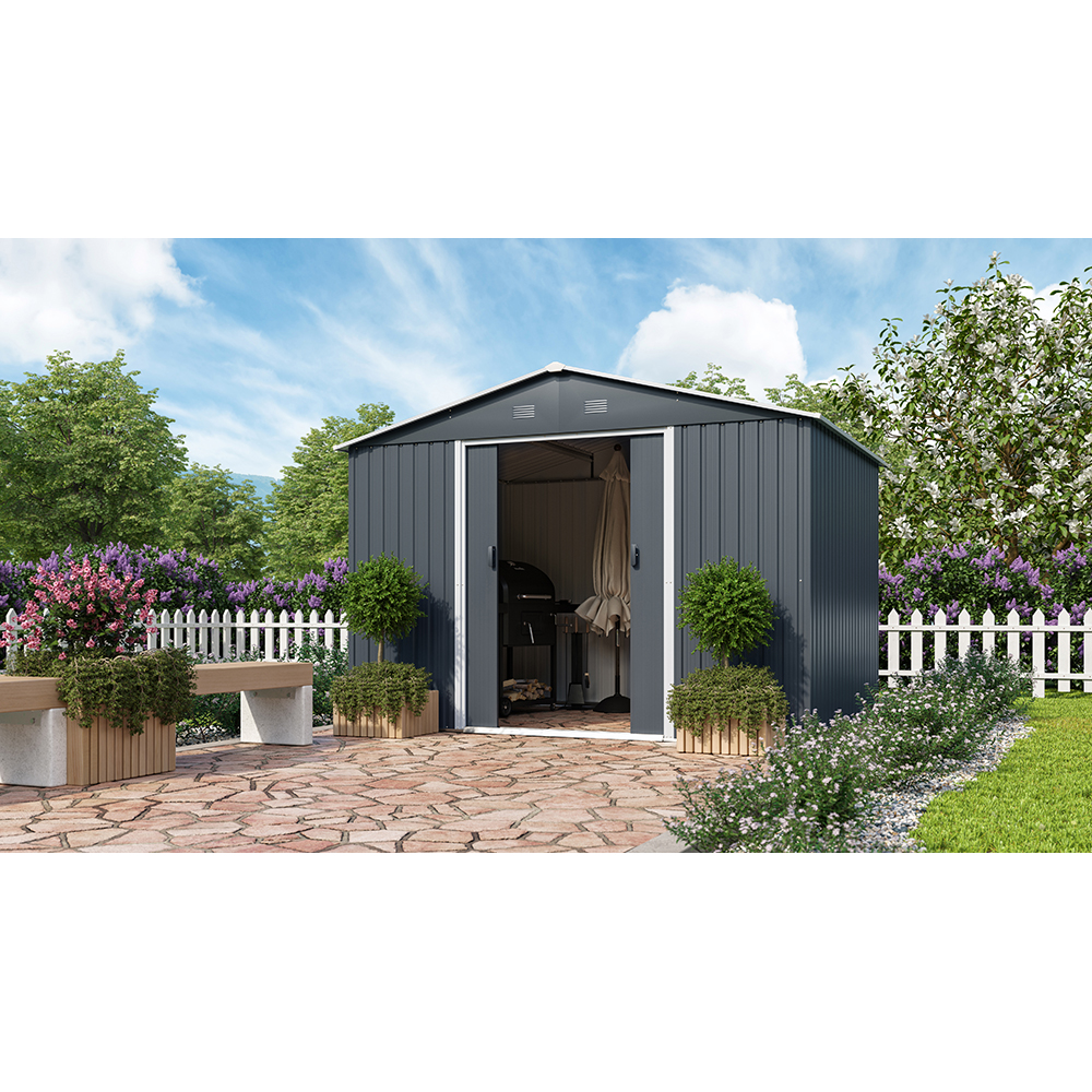 Casuta gradina PERGART Dresden II 108, metal, 238 x 301 x 214 cm, negru-gri