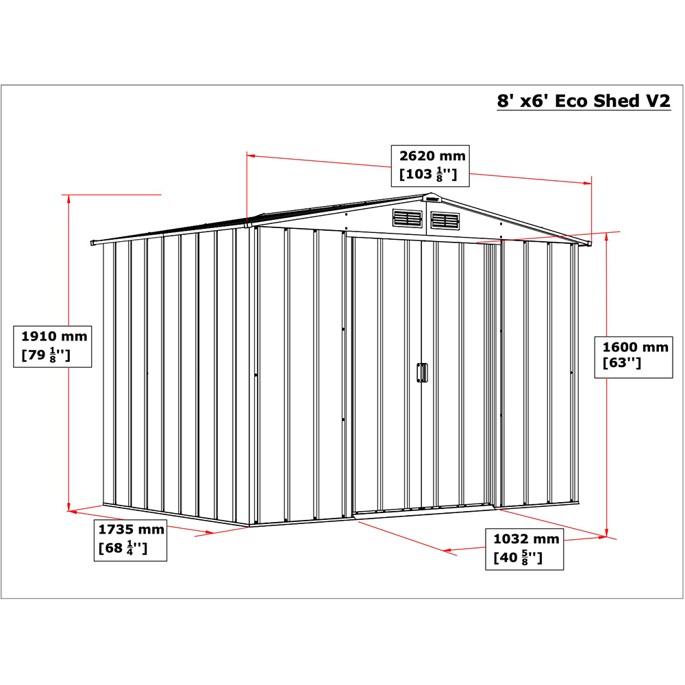 Casuta gradina DURAMAX Eco 8X6, otel, 262 x 182.2 x 191 cm, verde