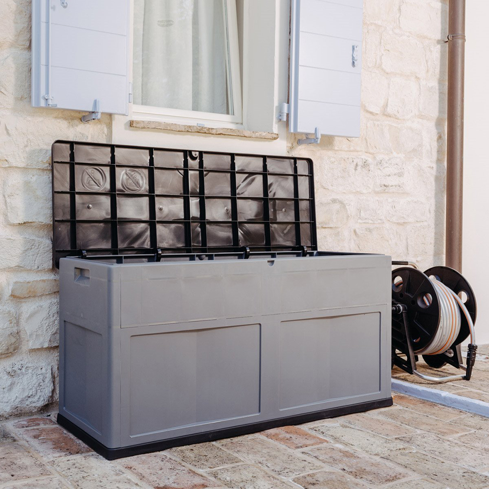 Lada depozitare gradina TOOMAX Multibox Trend, PP, 119 x 46 x 60 cm, gri deschis
