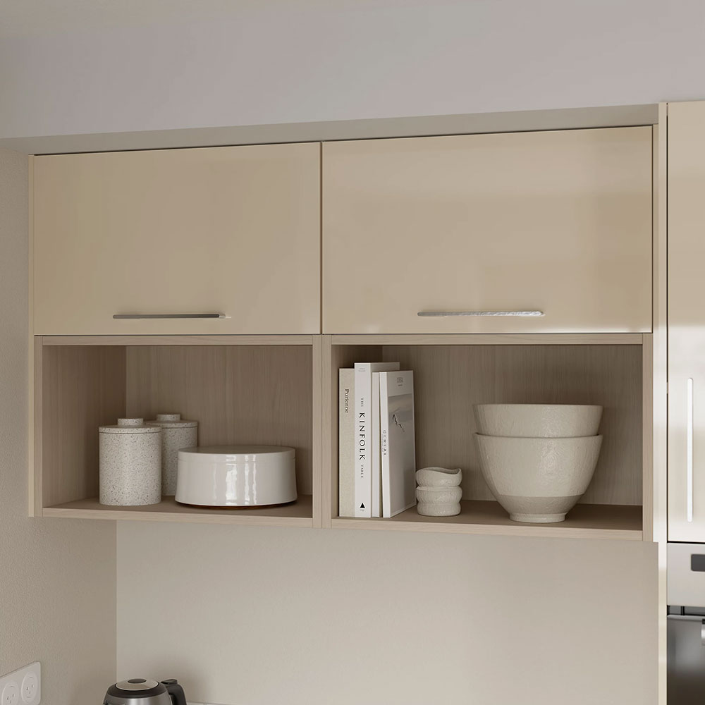 Front usa 2 sertare GOODHOME Stevia, MDF, crem, 59.7 x 35.6 x 1.8 cm , crem