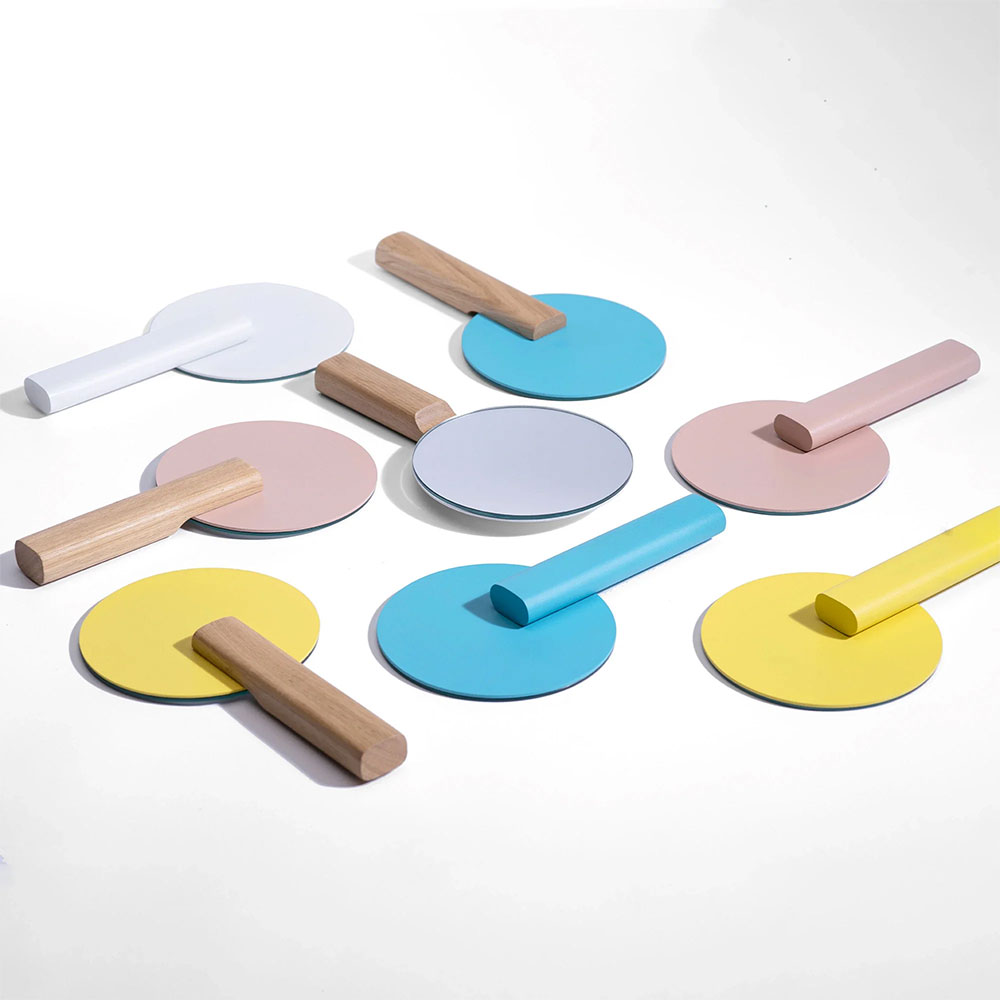 Oglinda cosmetica SPIN Paddle Vanity, 15 x 25 cm, metal, roz