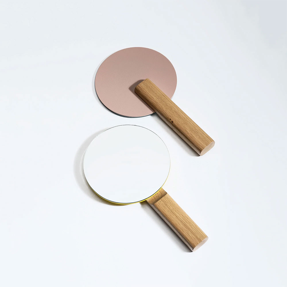 Oglinda cosmetica SPIN Paddle Vanity, 15 x 25 cm, Lemn, roz