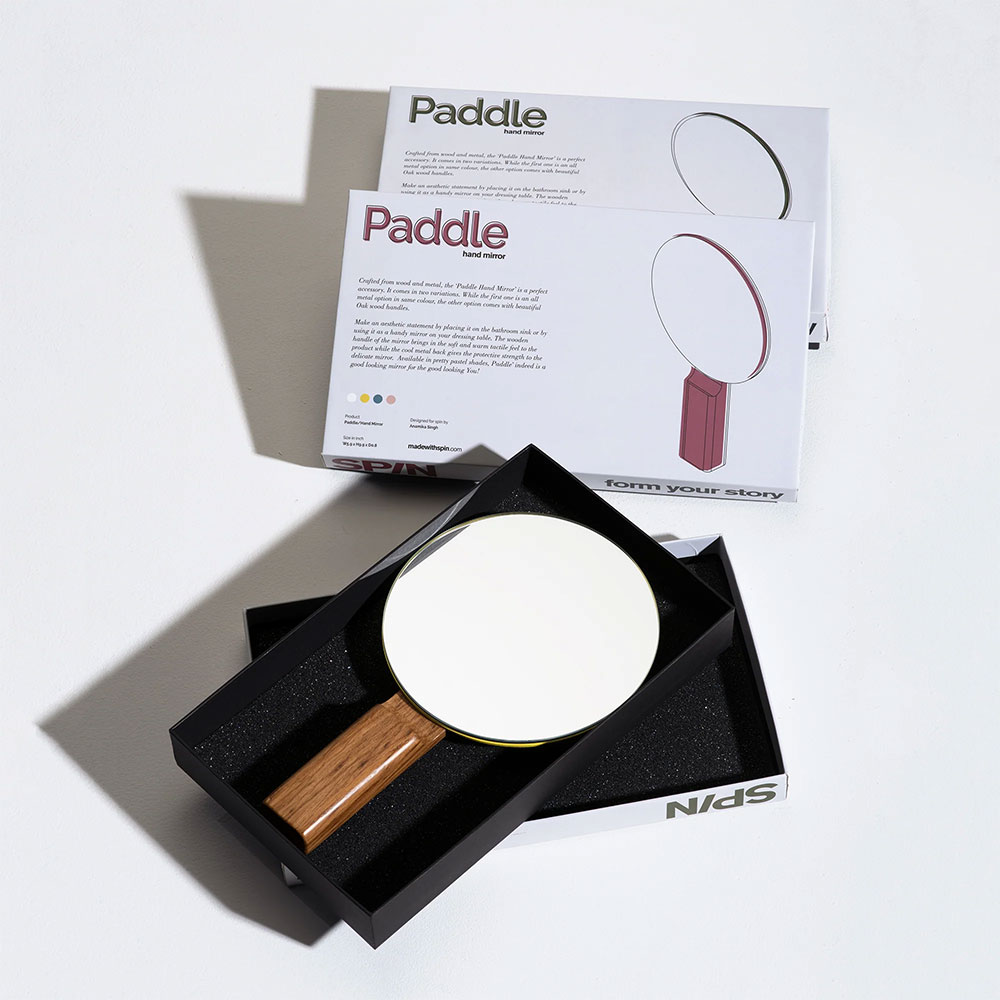 Oglinda cosmetica SPIN Paddle Vanity, 15 x 25 cm, Lemn, roz