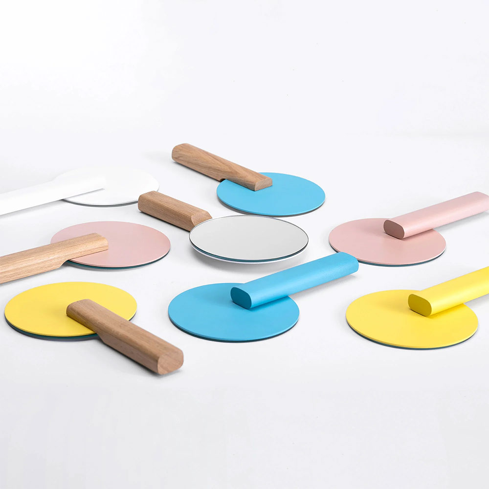 Oglinda cosmetica SPIN Paddle Vanity, 15 x 25 cm, Lemn, alb