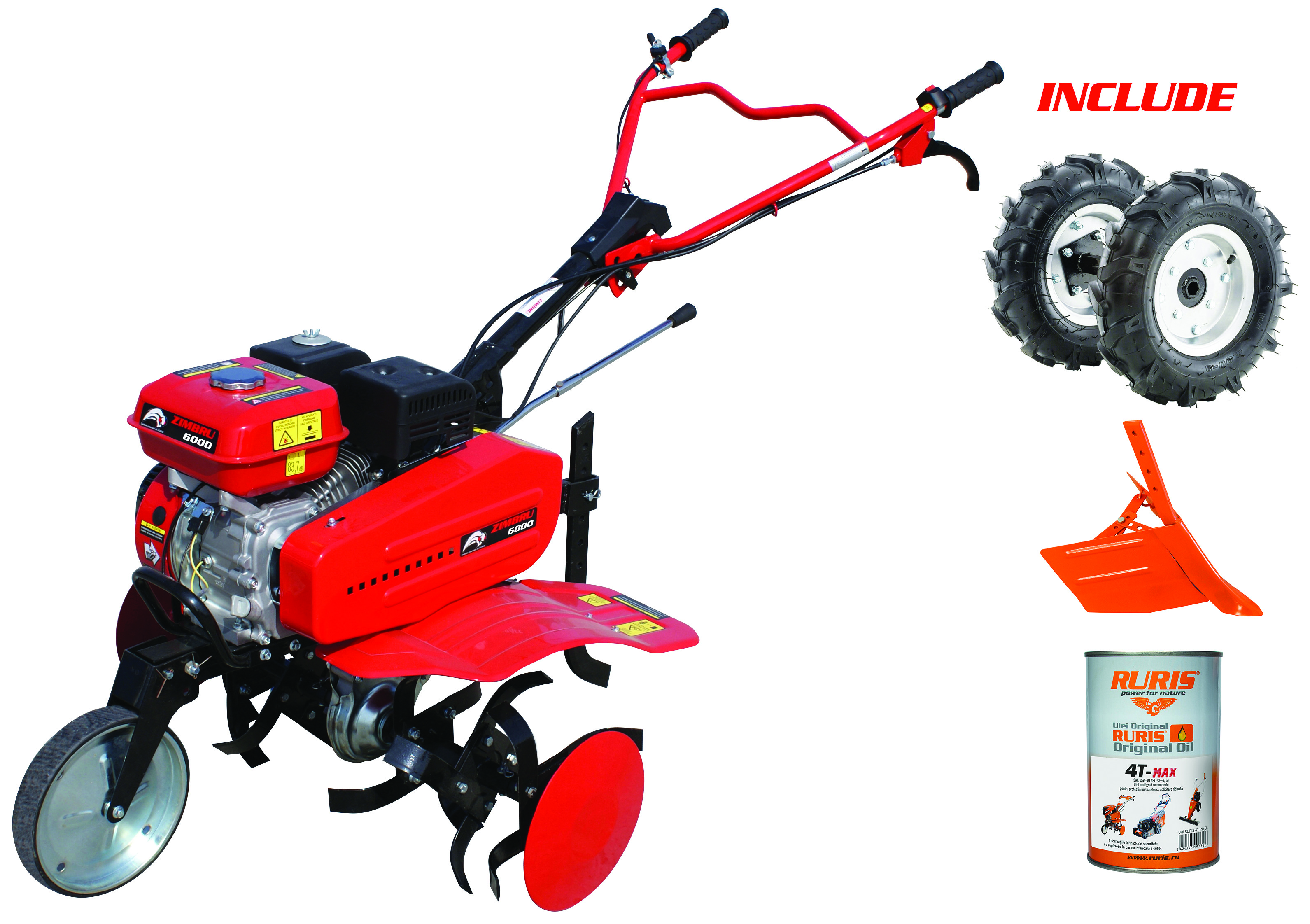 Motosapa pe benzina, Zimbru 6000s, 208 CC, 7 CP, latime lucru 56-83 cm, 4 timpi, accesorii incluse