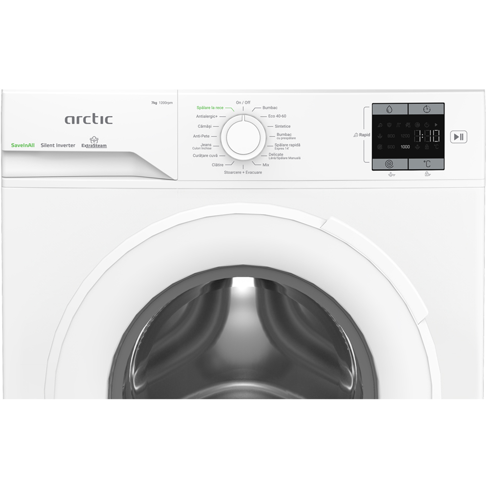 Masina de spalat rufe frontala ARCTIC APLM1WFSU17210W, Extra Steam, 7 kg, 1200rpm, Clasa A, alb