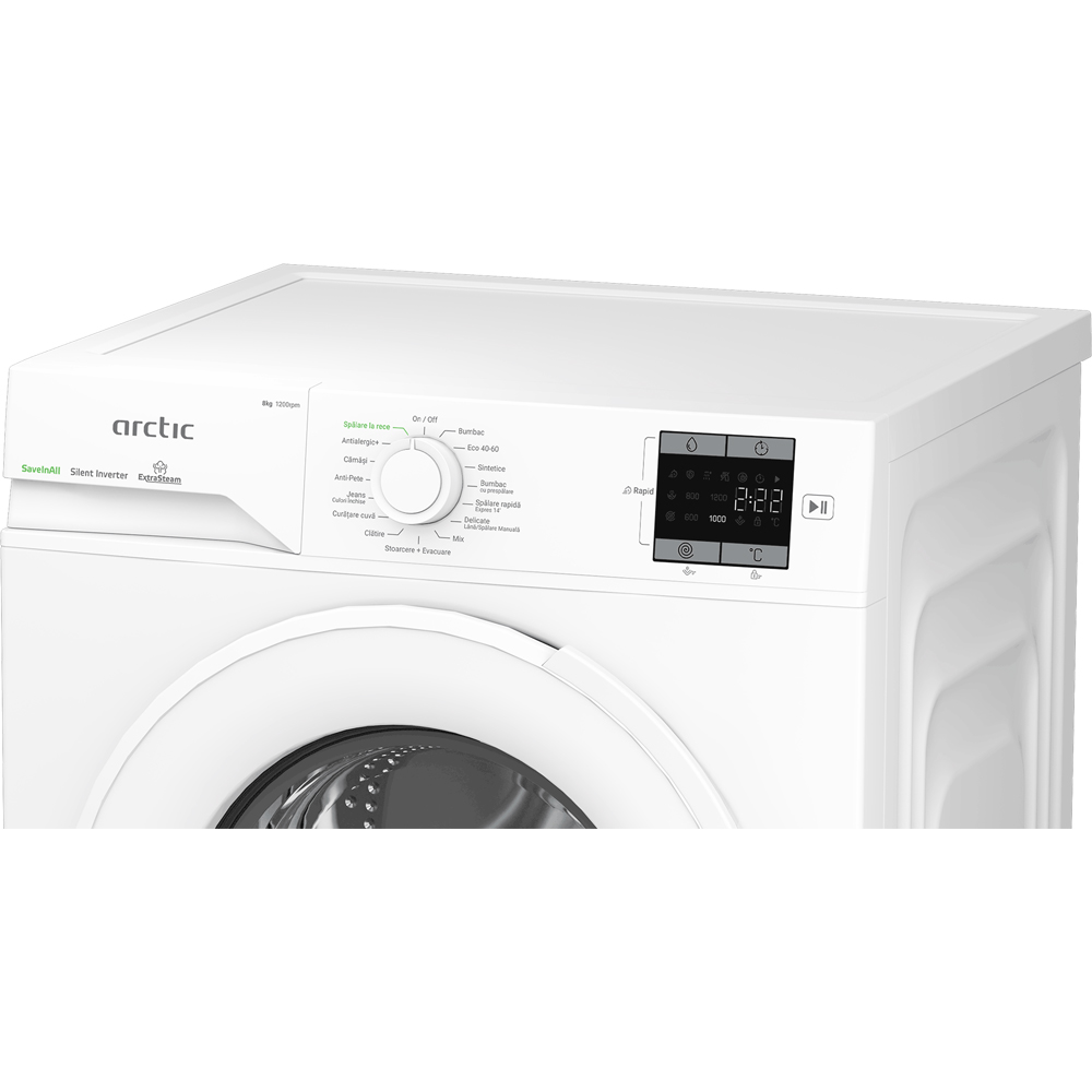 Masina de spalat rufe frontala ARCTIC APLM1WFSU18210W, Extra Steam, 8 kg, 1200rpm, Clasa A, alb
