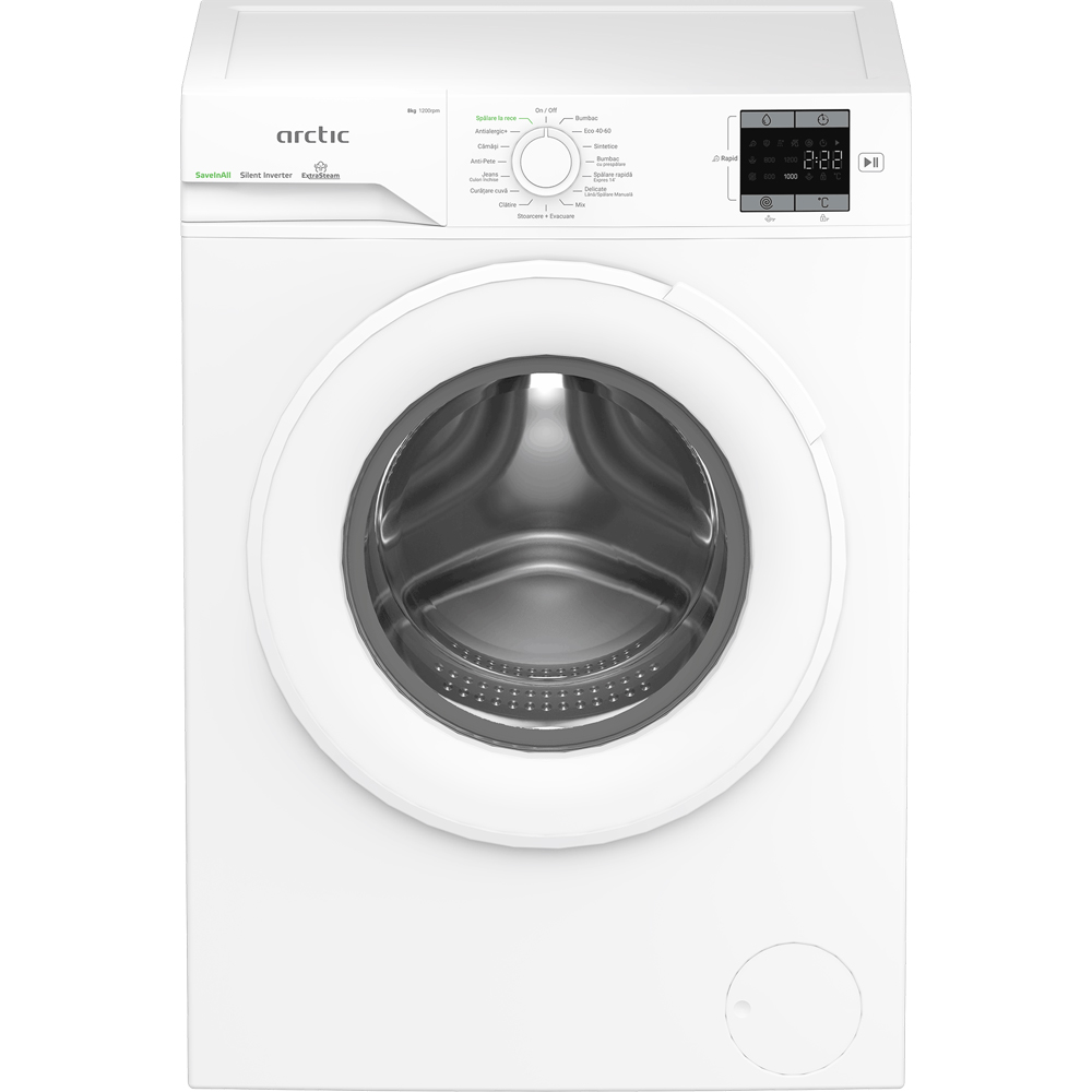 Masina de spalat rufe frontala ARCTIC APLM1WFSU18210W, Extra Steam, 8 kg, 1200rpm, Clasa A, alb