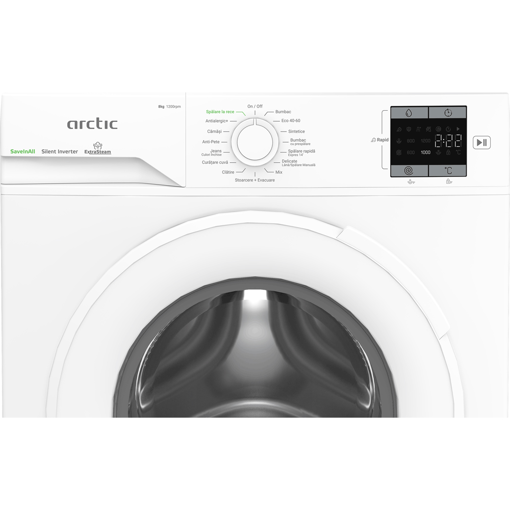 Masina de spalat rufe frontala ARCTIC APLM1WFSU18210W, Extra Steam, 8 kg, 1200rpm, Clasa A, alb