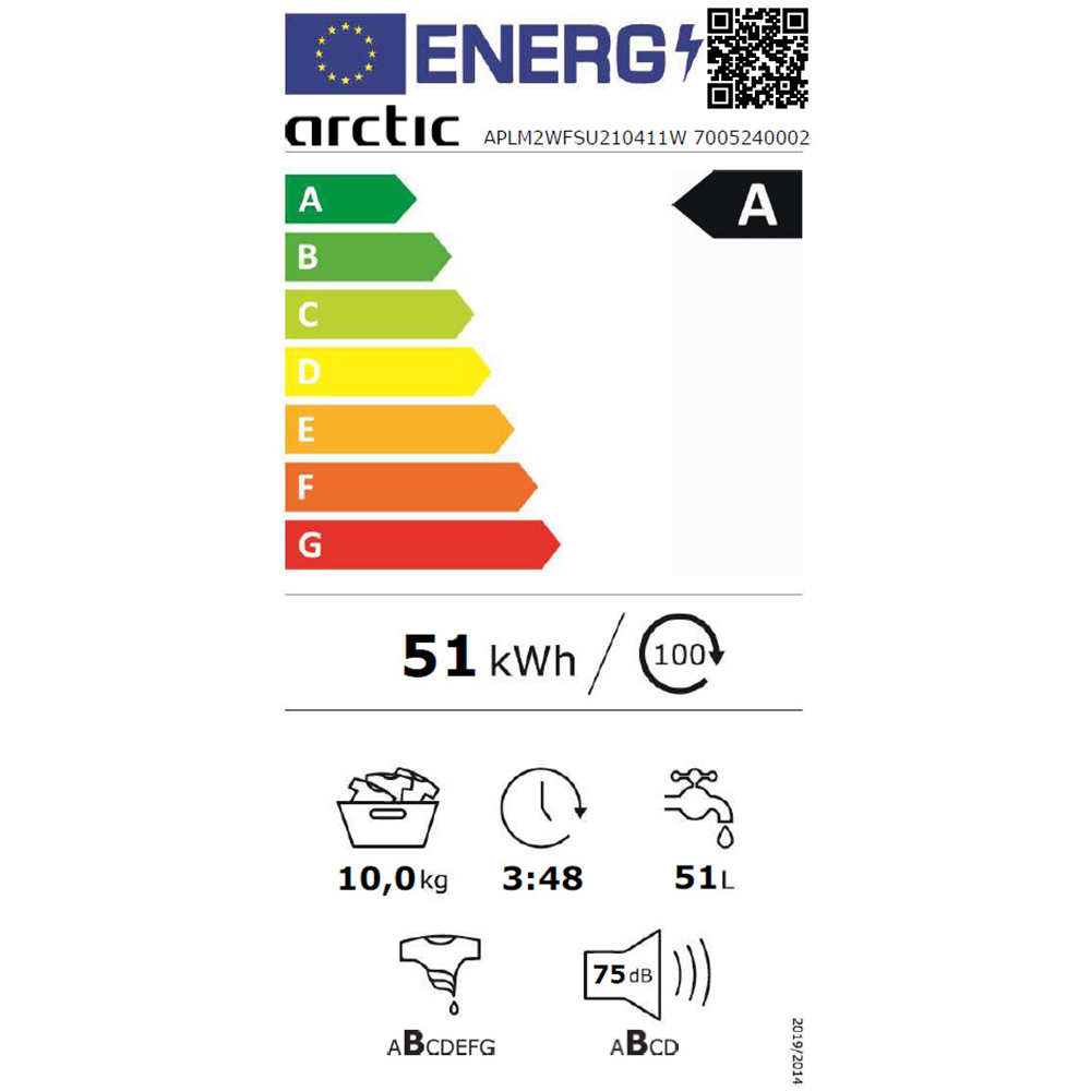 Masina de spalat rufe frontala ARCTIC APLM2WFSU210411W, Extra Steam, 10 kg, 1400rpm, Clasa A, alb
