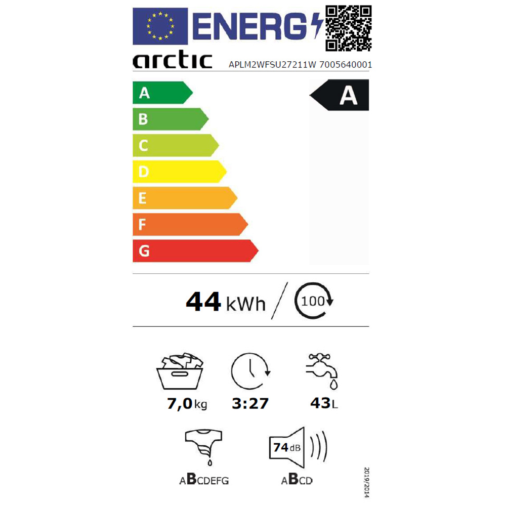 Masina de spalat rufe frontala ARCTIC APLM2WFSU27211W, ExtraSteam, 7 kg, 1200rpm, Clasa A, alb