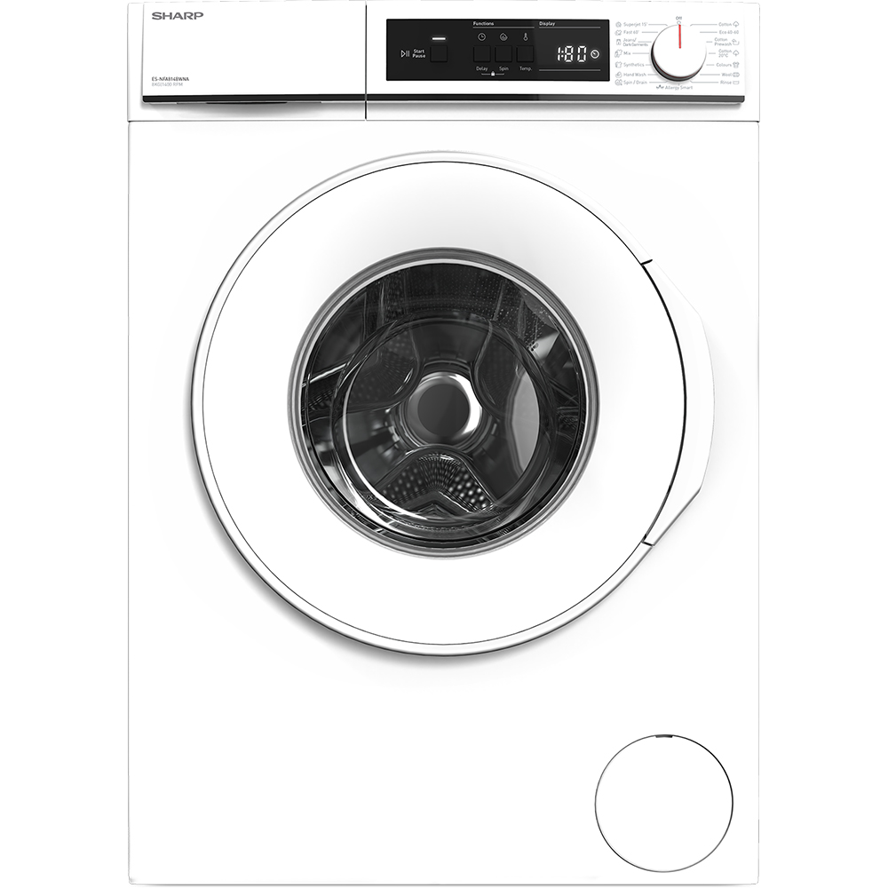 Masina de spalat rufe frontala SHARP ES-NFA814BWNA-EE, AllergySmart, 8 kg, 1400rpm, Clasa A, alb