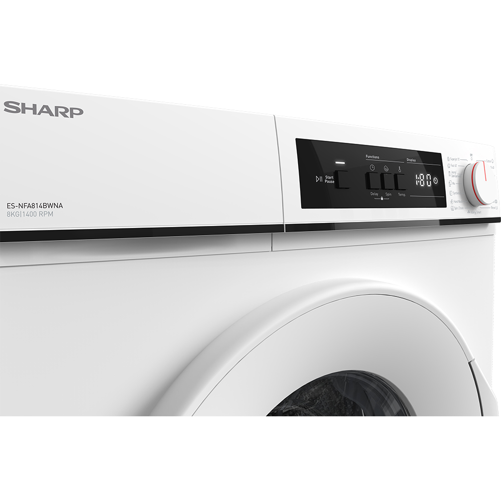 Masina de spalat rufe frontala SHARP ES-NFA814BWNA-EE, AllergySmart, 8 kg, 1400rpm, Clasa A, alb