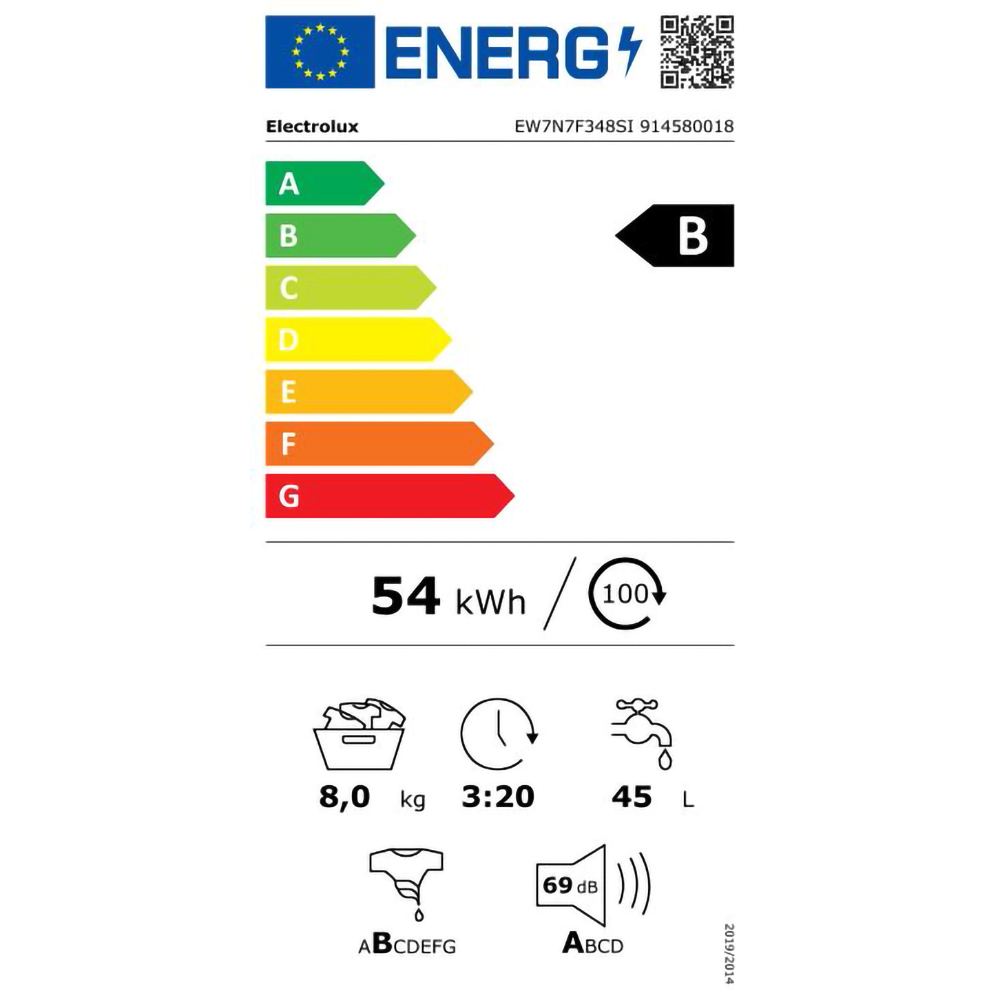 Masina de spalat rufe incorporabila ELECTROLUX EW7N7F348SI, SteamCare, 8 kg, 1400rpm, Clasa B, alb