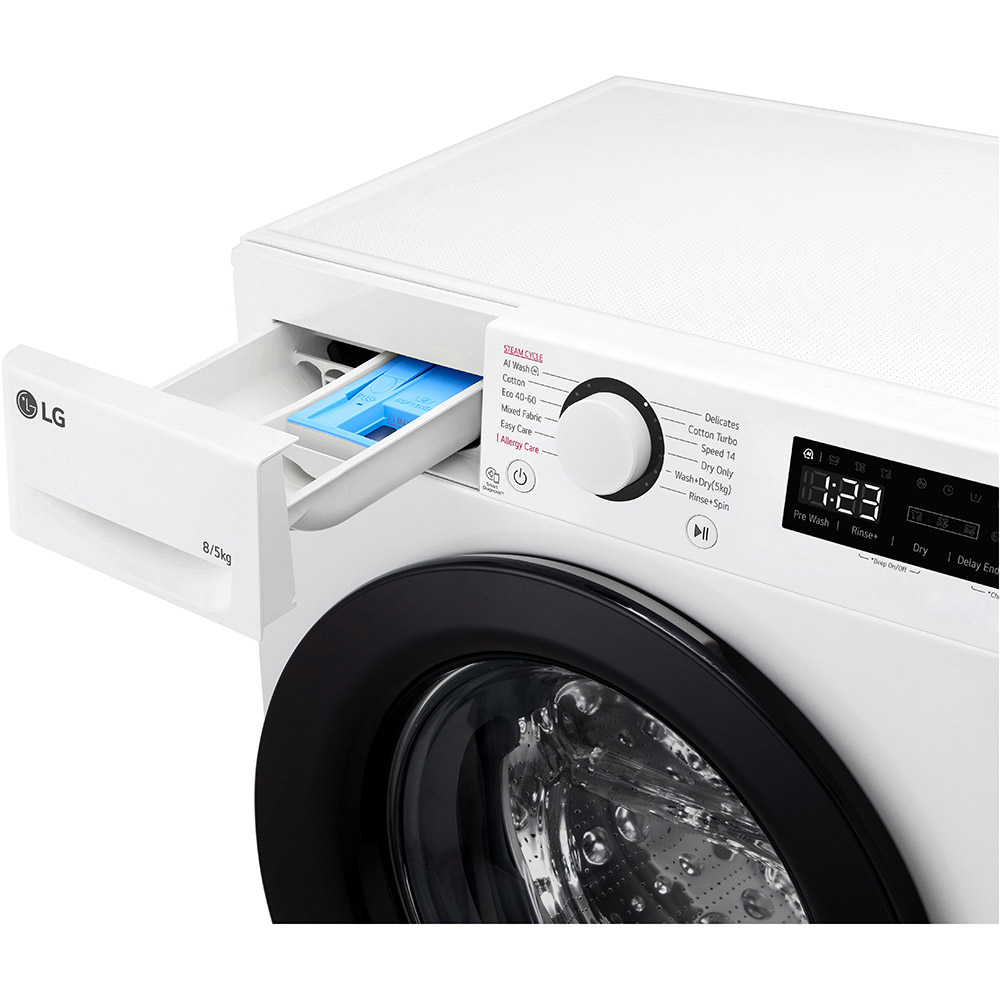 Masina de spalat rufe frontala slim cu uscator LG F2DR508SBW, Steam, AI DD, 8/5 kg, 1200rpm, Clasa A/E, alb
