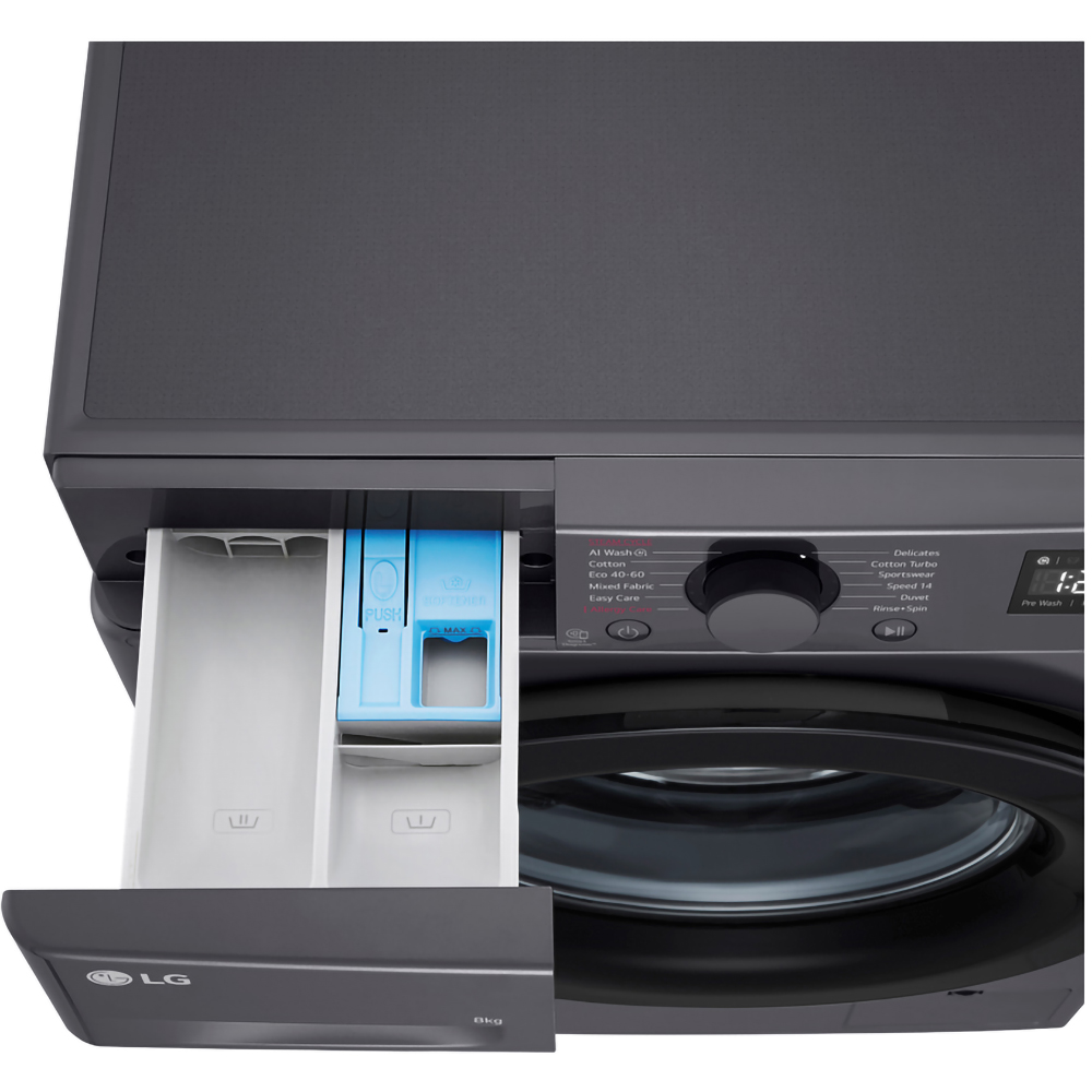 Masina de spalat rufe frontala slim LG F2WR508SBM, Steam, 8 kg, 1200rpm, Clasa A, negru