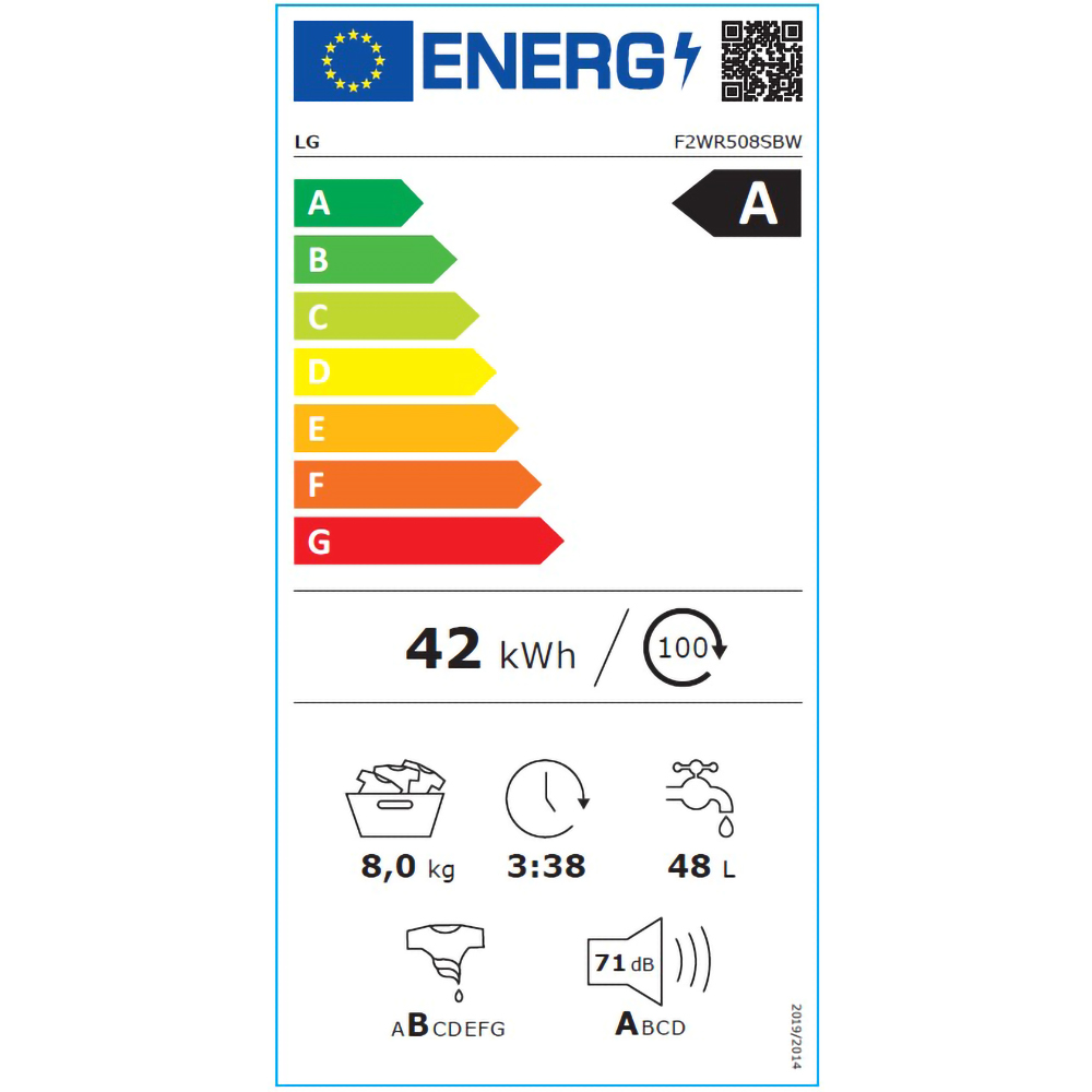 Masina de spalat rufe frontala slim LG F2WR508SBW, Steam, 8 kg, 1200rpm, Clasa A, alb kg