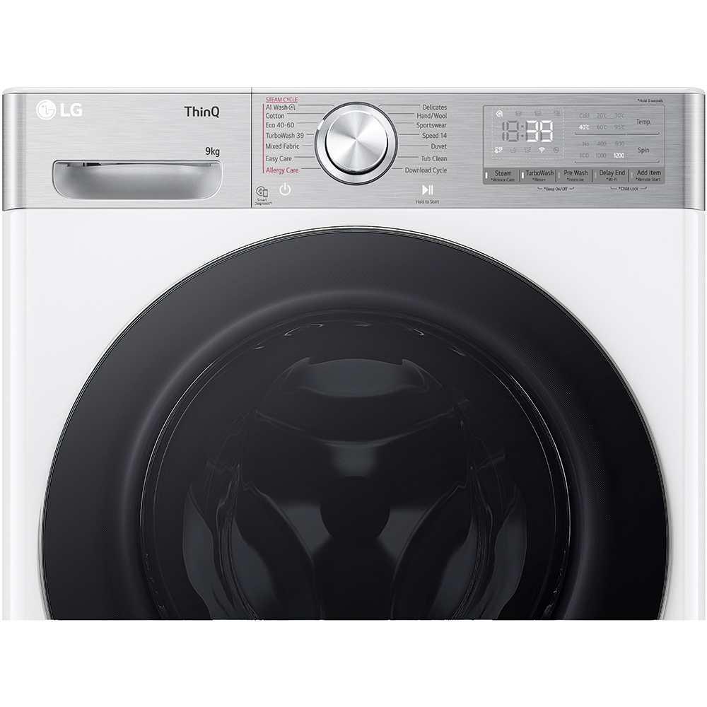 Masina de spalat rufe frontala slim LG F2WR909P3W, AI Direct Drive, 9 kg, 1200rpm, Clasa A, alb