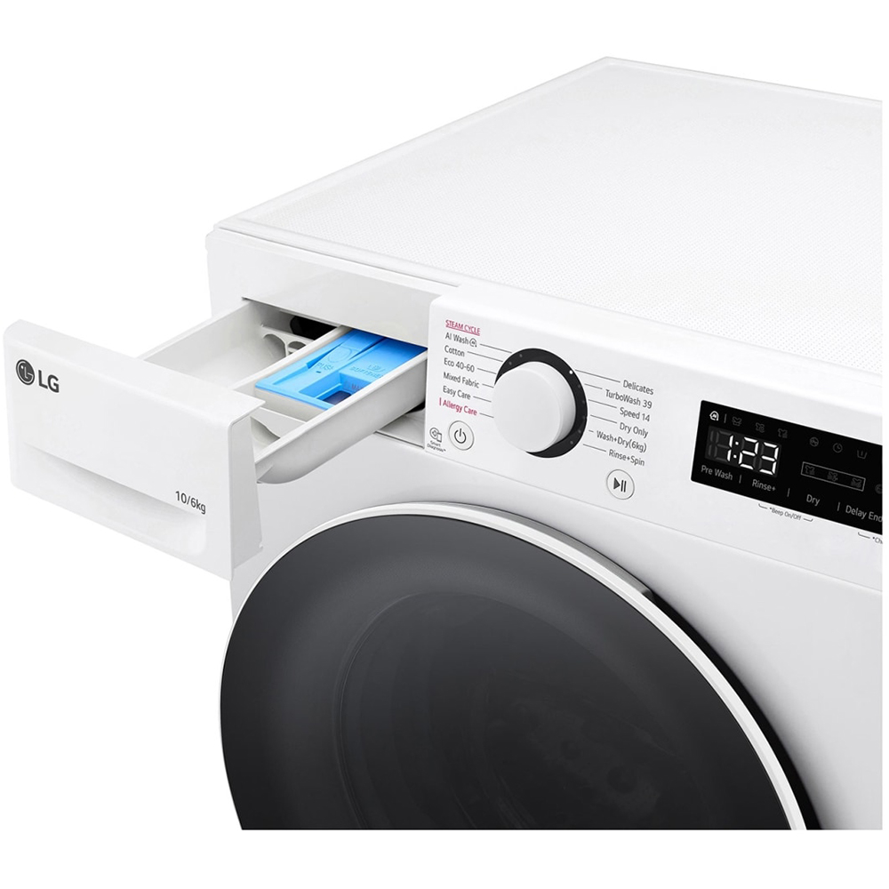 Masina de spalat rufe frontala cu uscator LG F4DR510S0W, Steam, AI DD, 10/6 kg, 1400rpm, Clasa A/D, alb