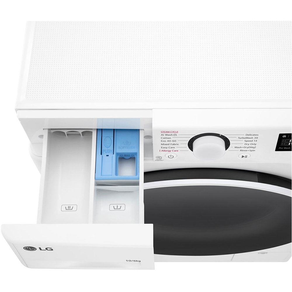 Masina de spalat rufe frontala cu uscator LG F4DR510S0W, Steam, AI DD, 10/6 kg, 1400rpm, Clasa A/D, alb