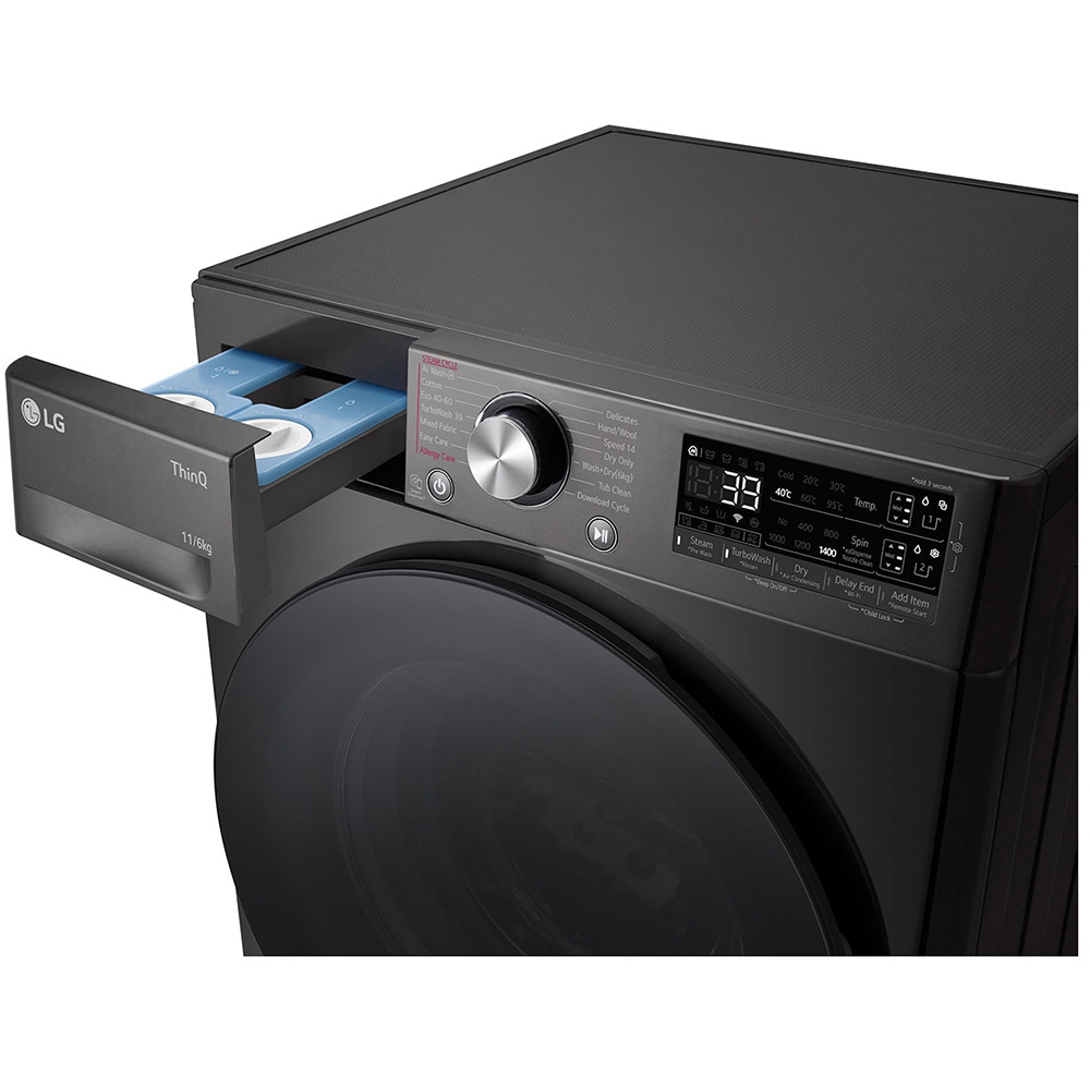 Masina de spalat rufe frontala cu uscator LG F4DR711S2BA, Steam, AI DD, 11/6 kg, 1400rpm, Clasa A/D, antracit