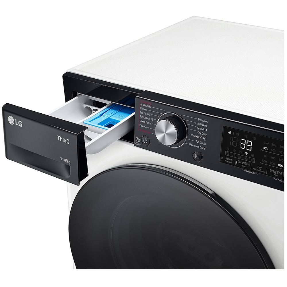 Masina de spalat rufe frontala cu uscator LG F4DR711S2H, Steam, AI DD, 11/6 kg, 1400rpm, Clasa A/D, alb