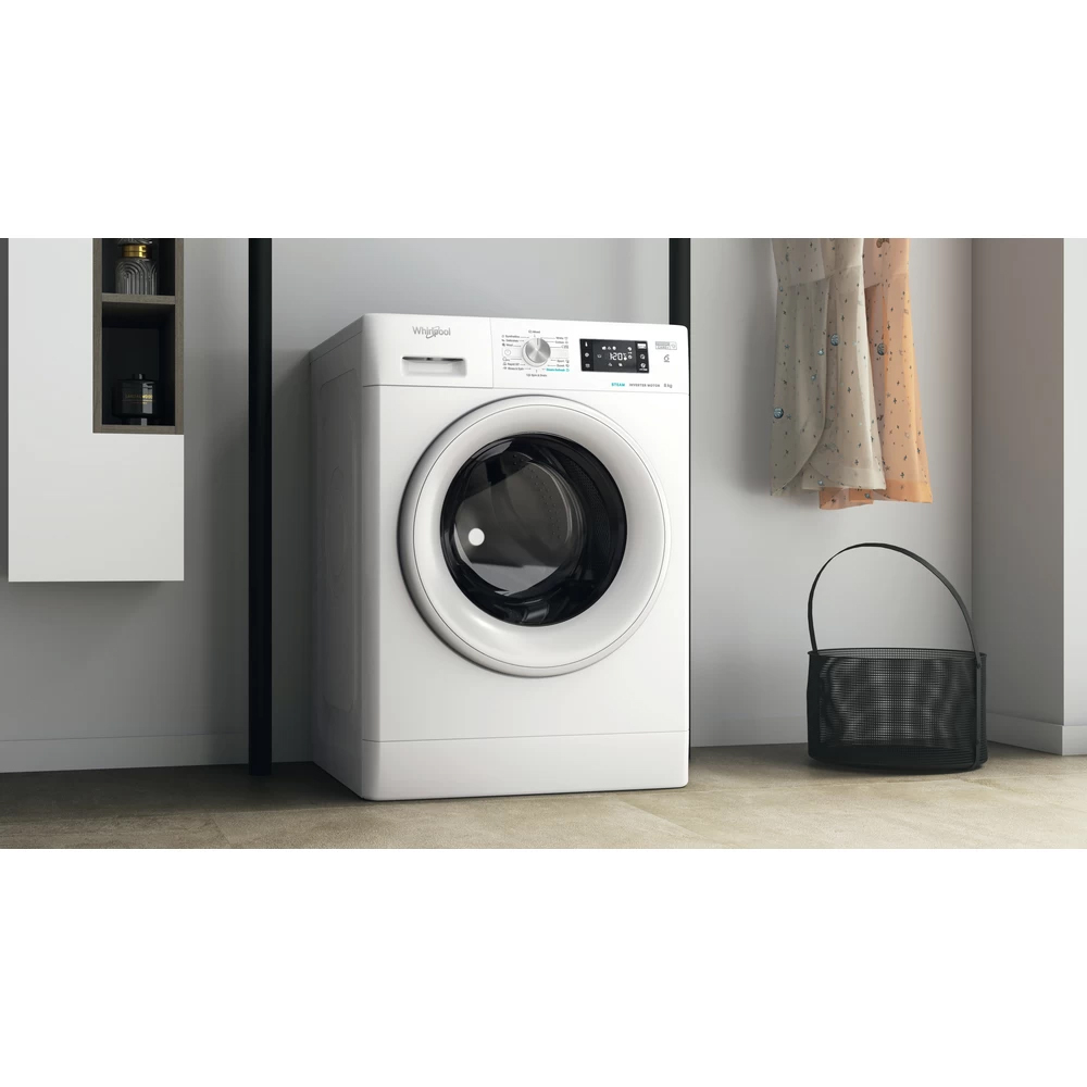 Masina de spalat rufe frontala WHIRLPOOL FFB 8258 WV EE, Steam, 6th Sense, 8 kg, 1200rpm, Clasa B, alb
