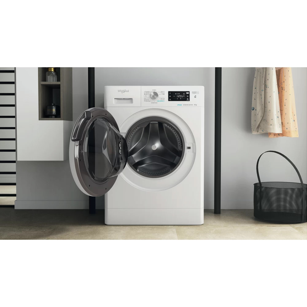 Masina de spalat rufe frontala WHIRLPOOL FFB 8258 WV EE, Steam, 6th Sense, 8 kg, 1200rpm, Clasa B, alb