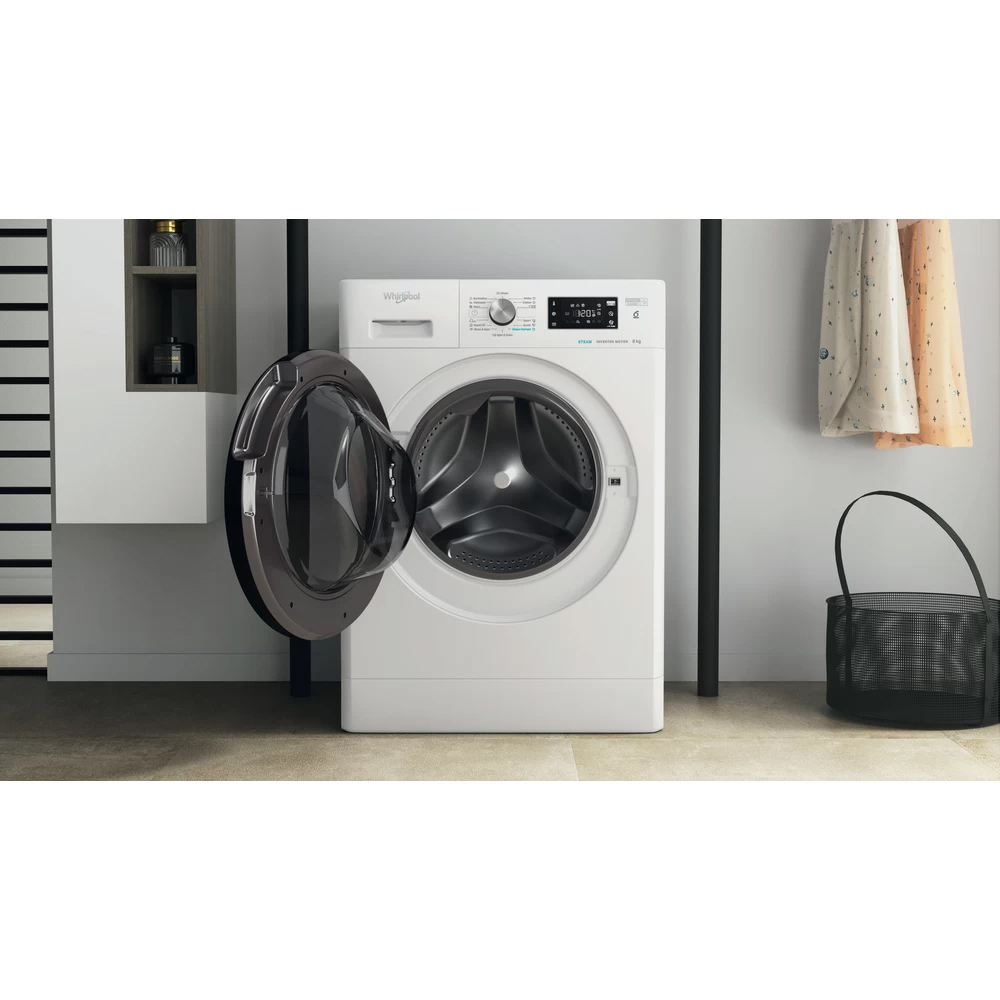 Masina de spalat rufe frontala WHIRLPOOL FFB 8458 BV EE, Steam, 6th Sense, 8 kg, 1400rpm, Clasa B, alb
