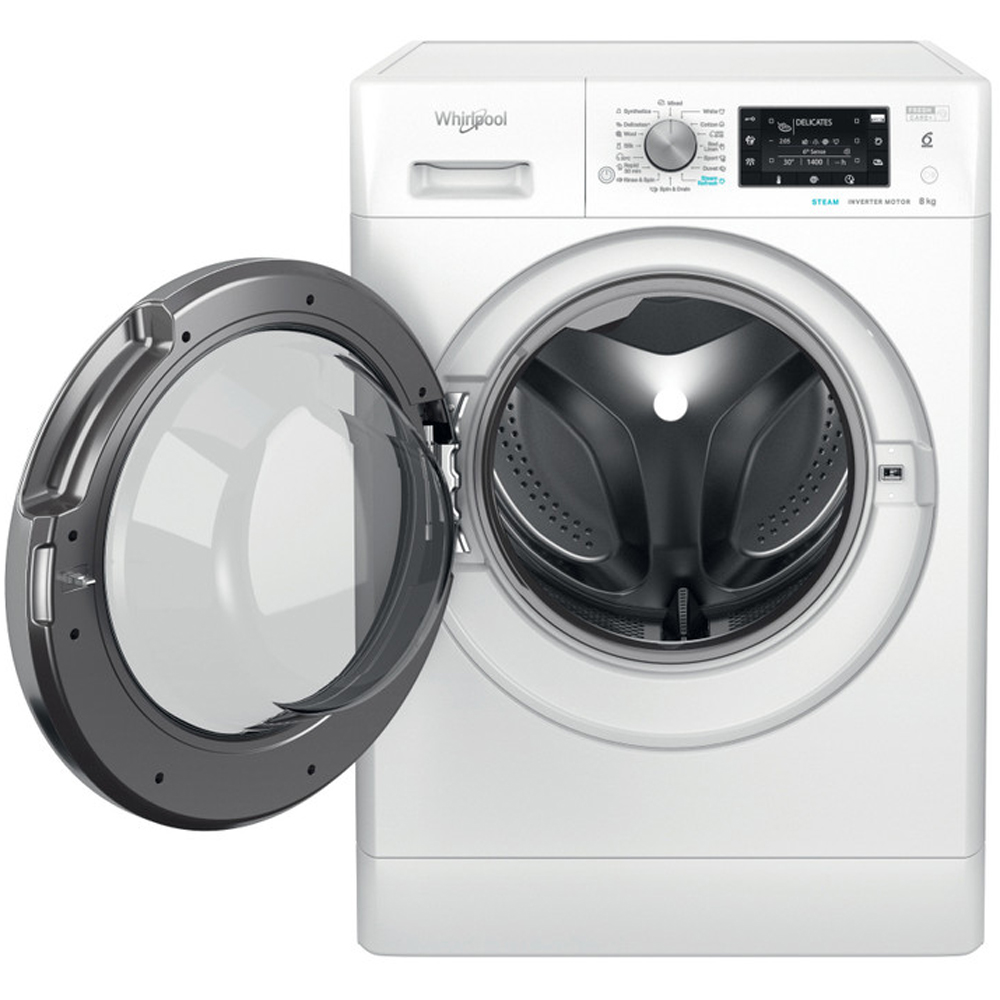 Masina de spalat rufe frontala WHIRLPOOL FFD 8489 BCV EE, Steam, 6th Sense, 8 kg, 1400rpm, Clasa A, alb