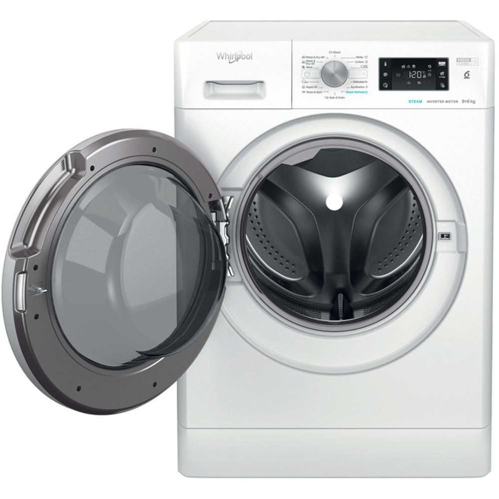 Masina de spalat rufe frontala cu uscator WHIRLPOOL FFWDB 864489 SV EE, 6th Sense, 8/6 kg, 1400rpm, Clasa A/C, alb