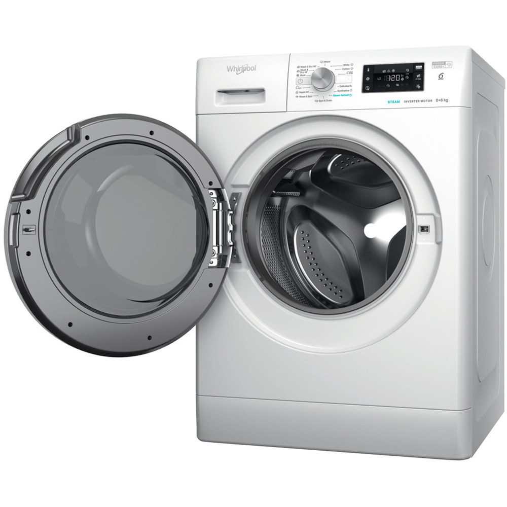 Masina de spalat rufe frontala cu uscator WHIRLPOOL FFWDB 864489 SV EE, 6th Sense, 8/6 kg, 1400rpm, Clasa A/C, alb