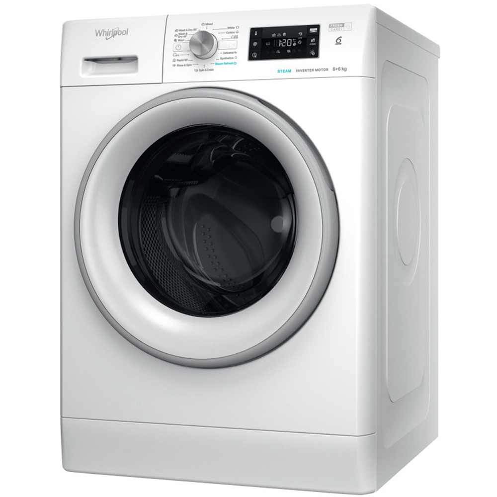 Masina de spalat rufe frontala cu uscator WHIRLPOOL FFWDB 864489 SV EE, 6th Sense, 8/6 kg, 1400rpm, Clasa A/C, alb