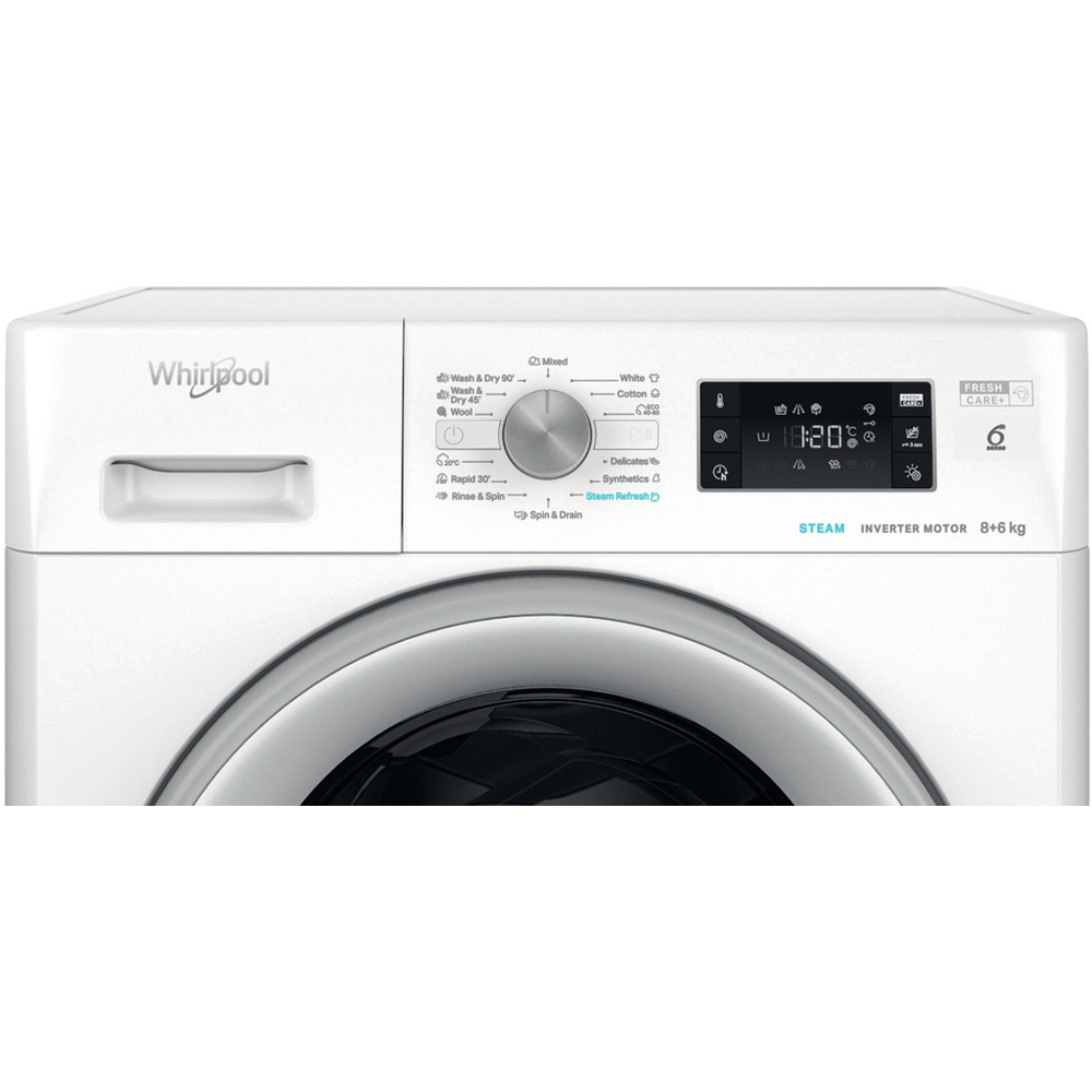 Masina de spalat rufe frontala cu uscator WHIRLPOOL FFWDB 864489 SV EE, 6th Sense, 8/6 kg, 1400rpm, Clasa A/C, alb
