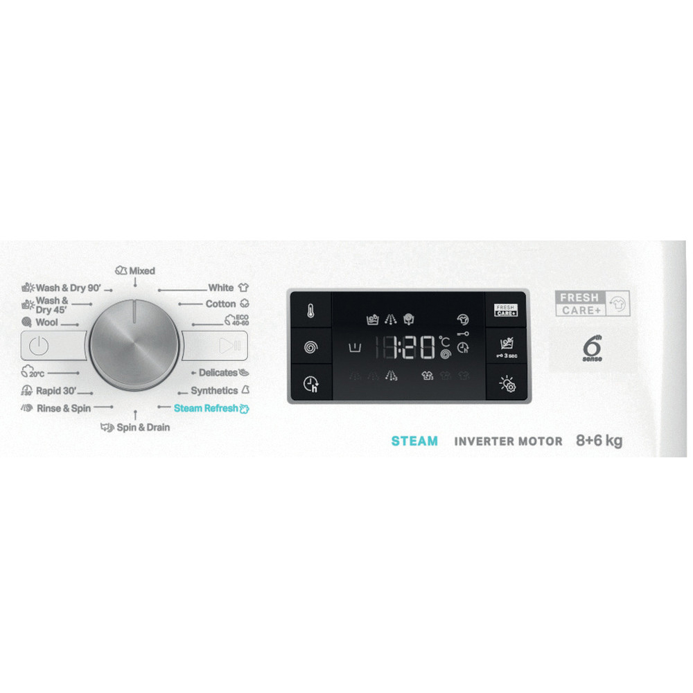 Masina de spalat rufe frontala cu uscator WHIRLPOOL FFWDB 864489 SV EE, 6th Sense, 8/6 kg, 1400rpm, Clasa A/C, alb