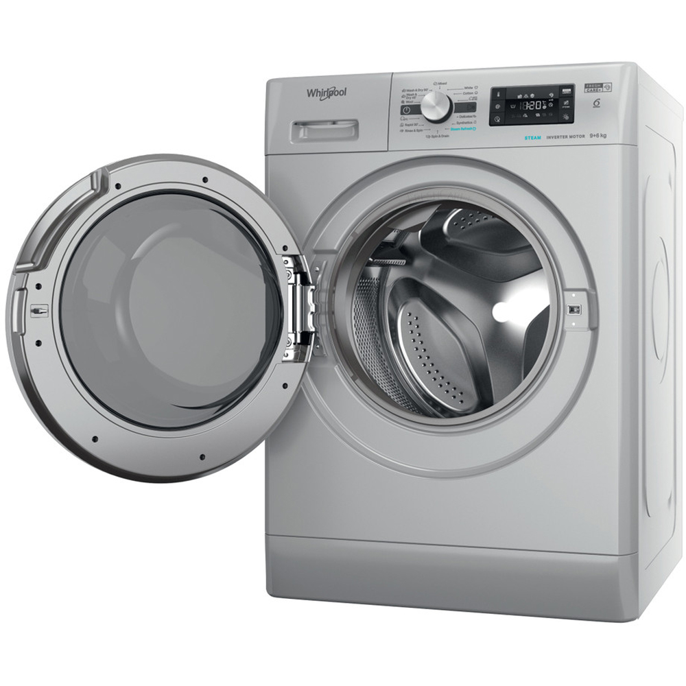 Masina de spalat rufe frontala cu uscator WHIRLPOOL FFWDB 964489 SBSV EE, 6th Sense, 9/6 kg, 1400rpm, Clasa A/C, argintiu