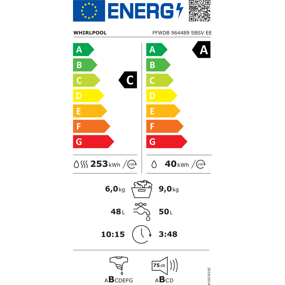 Masina de spalat rufe frontala cu uscator WHIRLPOOL FFWDB 964489 SBSV EE, 6th Sense, 9/6 kg, 1400rpm, Clasa A/C, argintiu