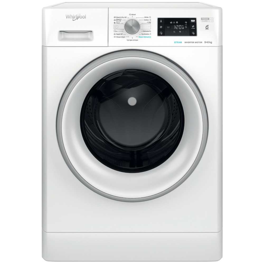 Masina de spalat rufe frontala cu uscator WHIRLPOOL FFWDB 964489 SV EE, 6th Sense, 9/6 kg, 1400rpm, Clasa A/C, alb