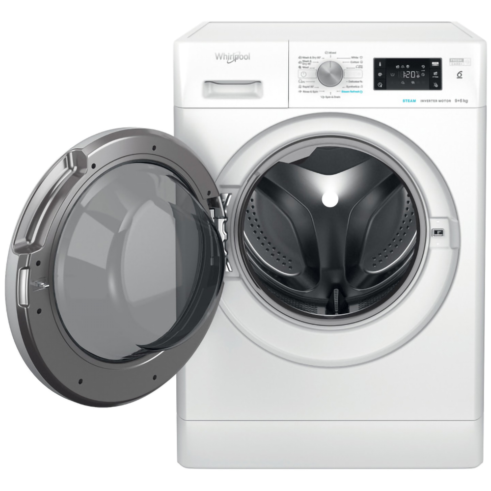 Masina de spalat rufe frontala cu uscator WHIRLPOOL FFWDB 964489 SV EE, 6th Sense, 9/6 kg, 1400rpm, Clasa A/C, alb